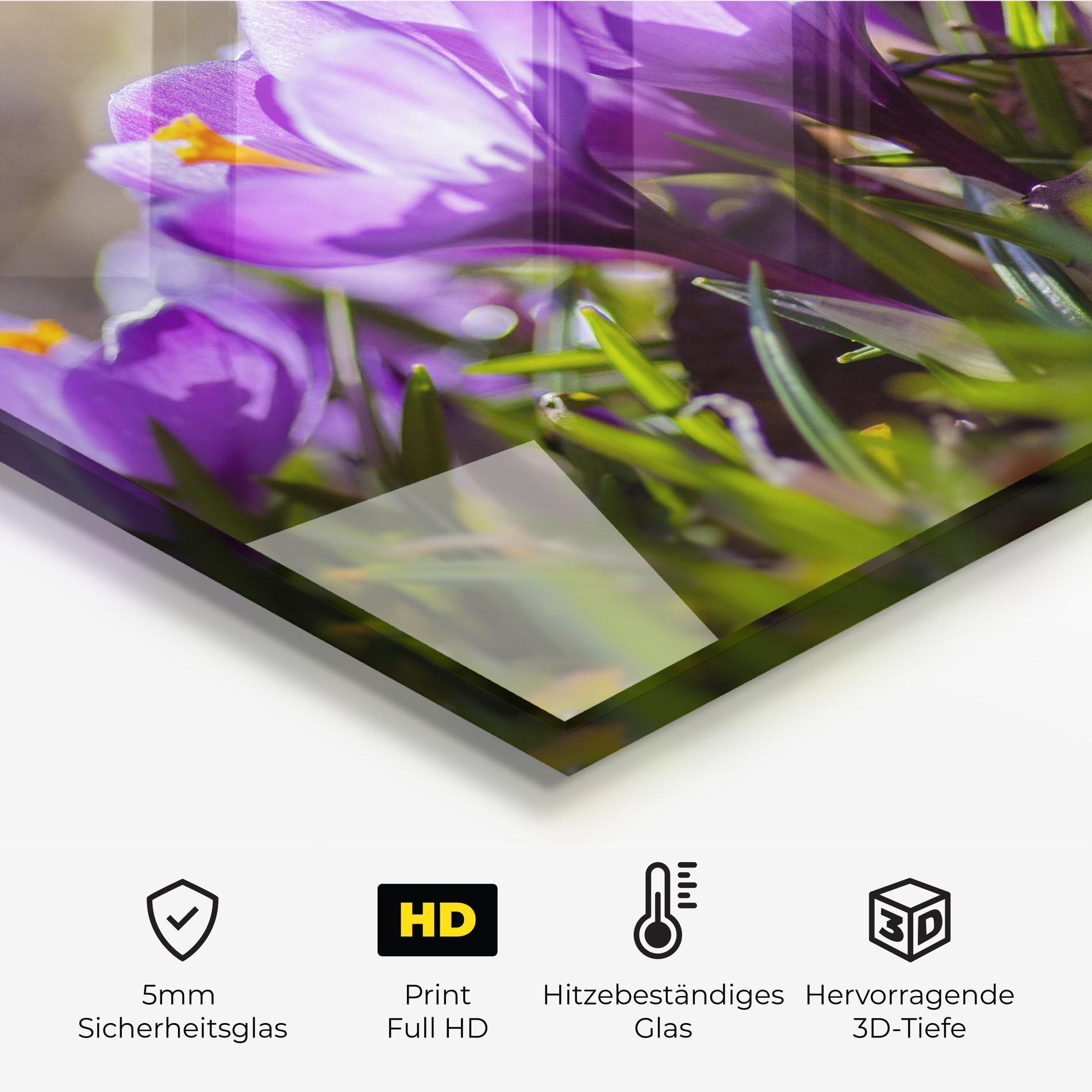 Küchenrückwand Glas Purple Spring Flower mockup 2