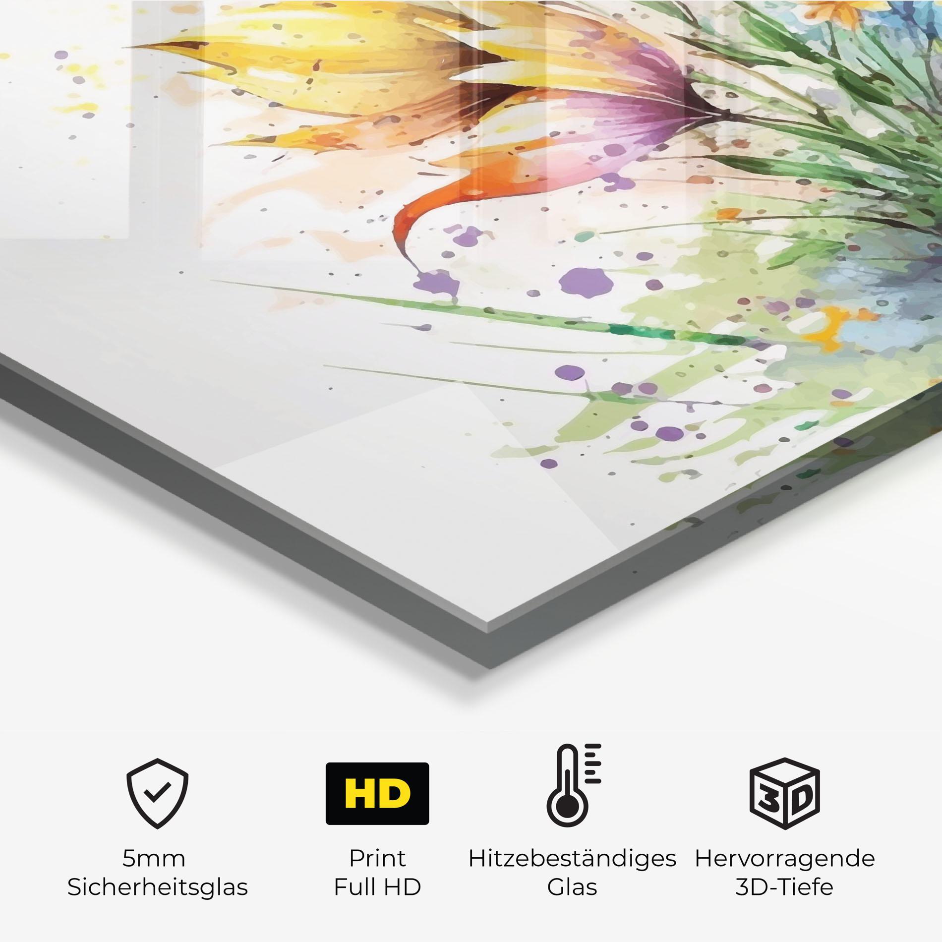 Küchenrückwand Glas Purple Yellow Spring mockup 2