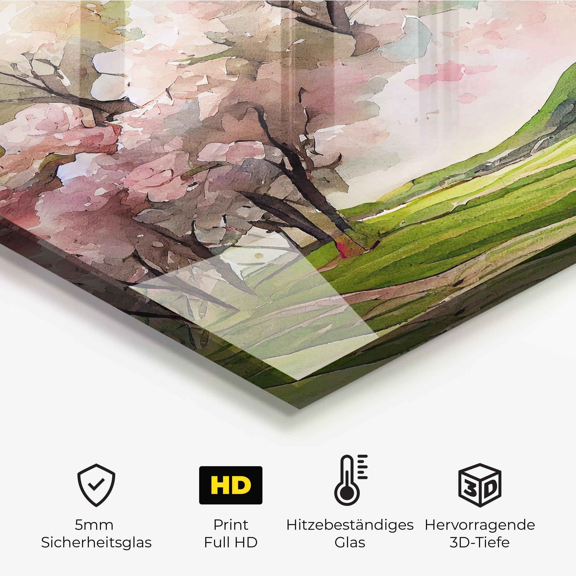 Küchenrückwand Glas Spring Pink Trees mockup 2