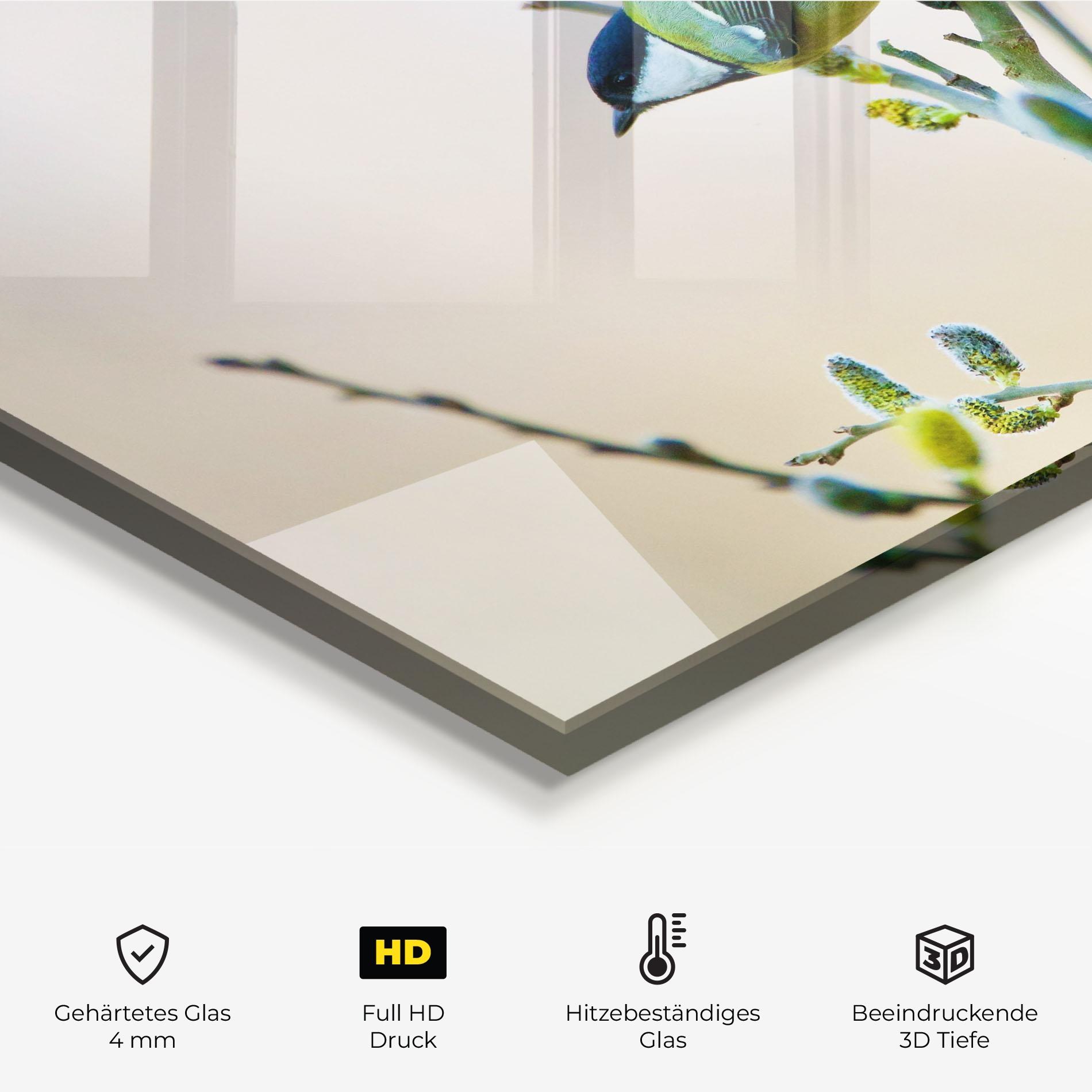 Küchenrückwand Glas Beautiful Spring Bird mockup 2