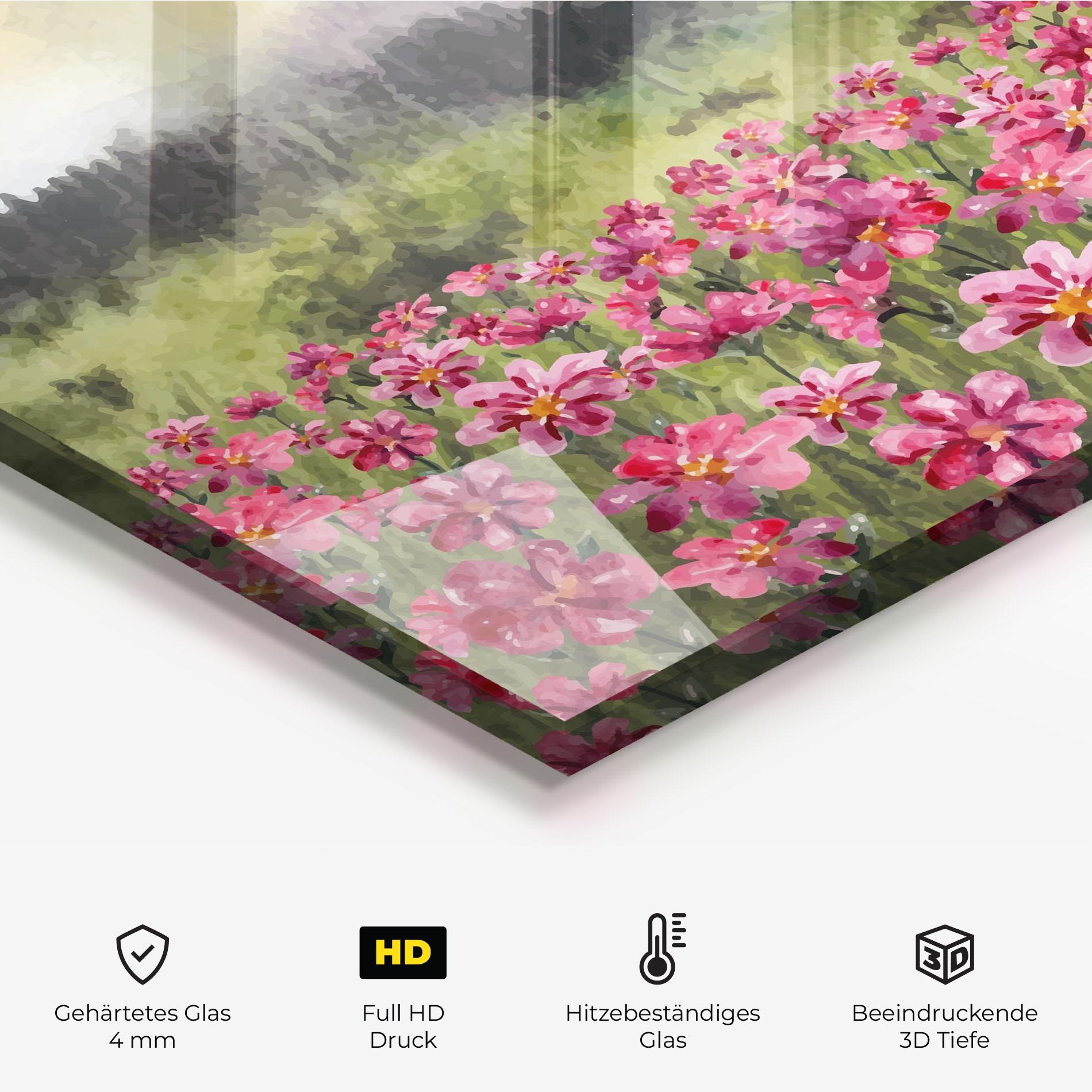 Küchenrückwand Glas Pink Flower Spring mockup 2