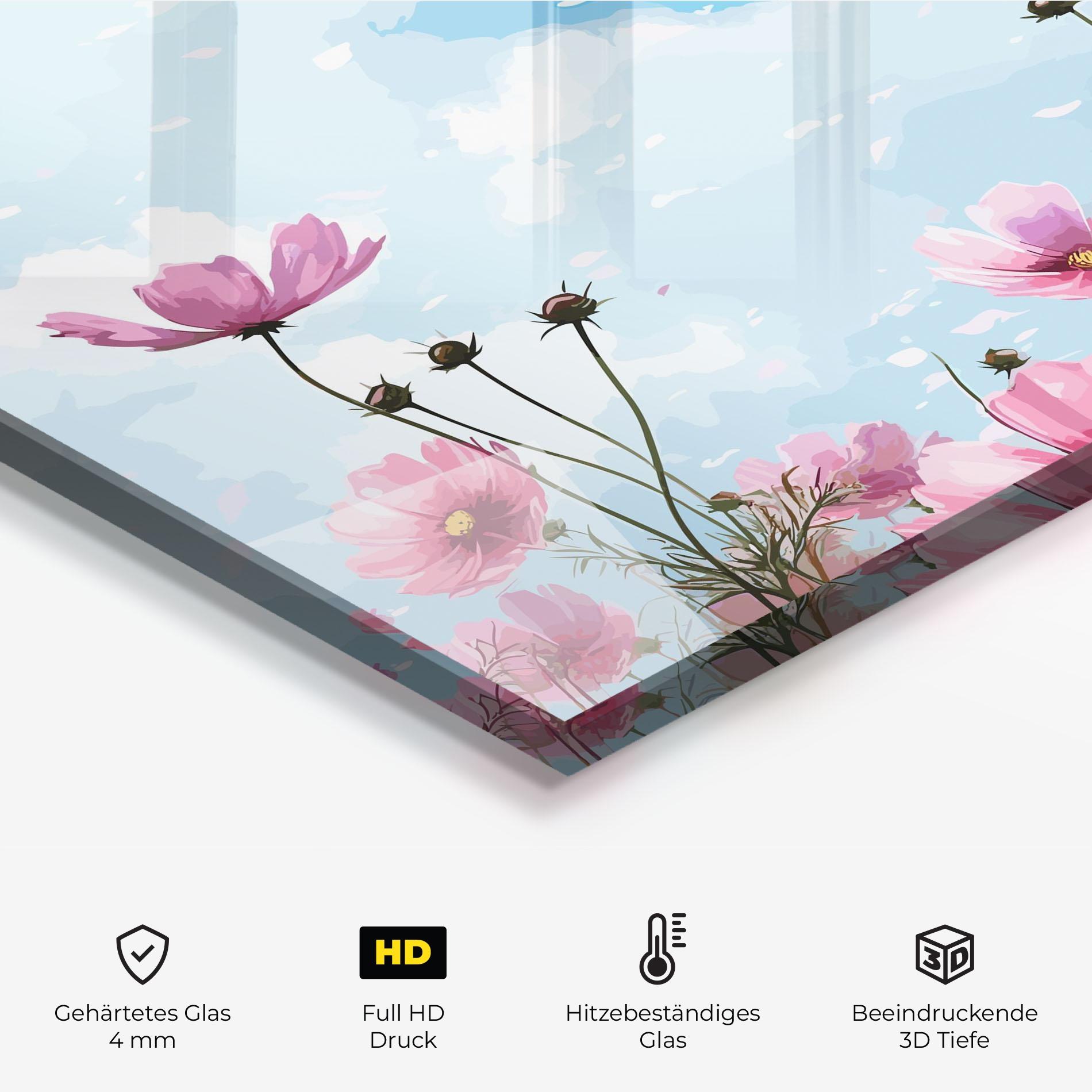 Küchenrückwand Glas Pink Flowers Spring mockup 2
