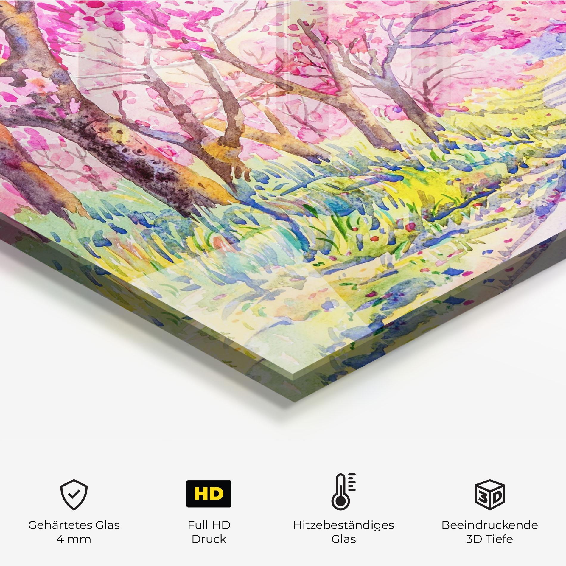 Küchenrückwand Glas Pink Trees Art mockup 2