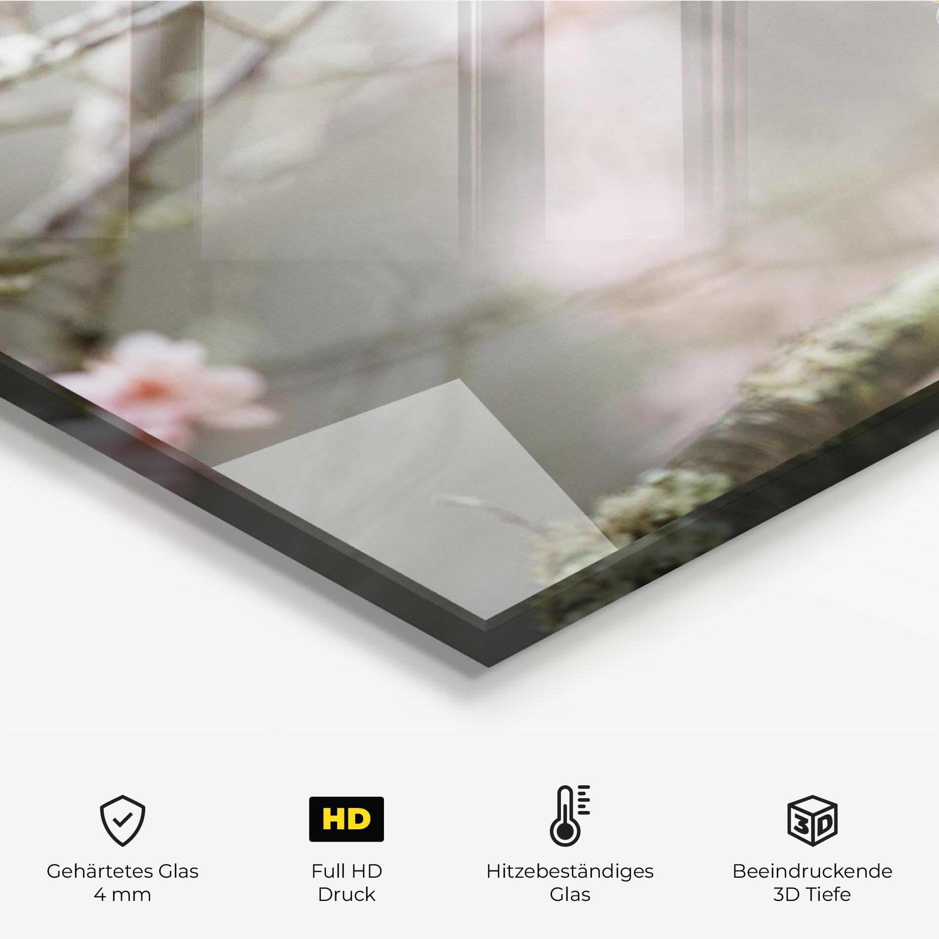 Küchenrückwand Glas Pretty Spring Yellow Bird mockup 2