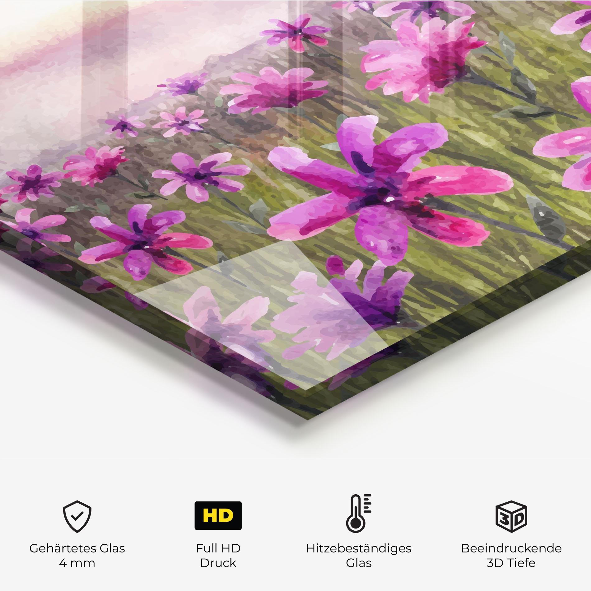 Küchenrückwand Glas Purple Flower Spring mockup 2