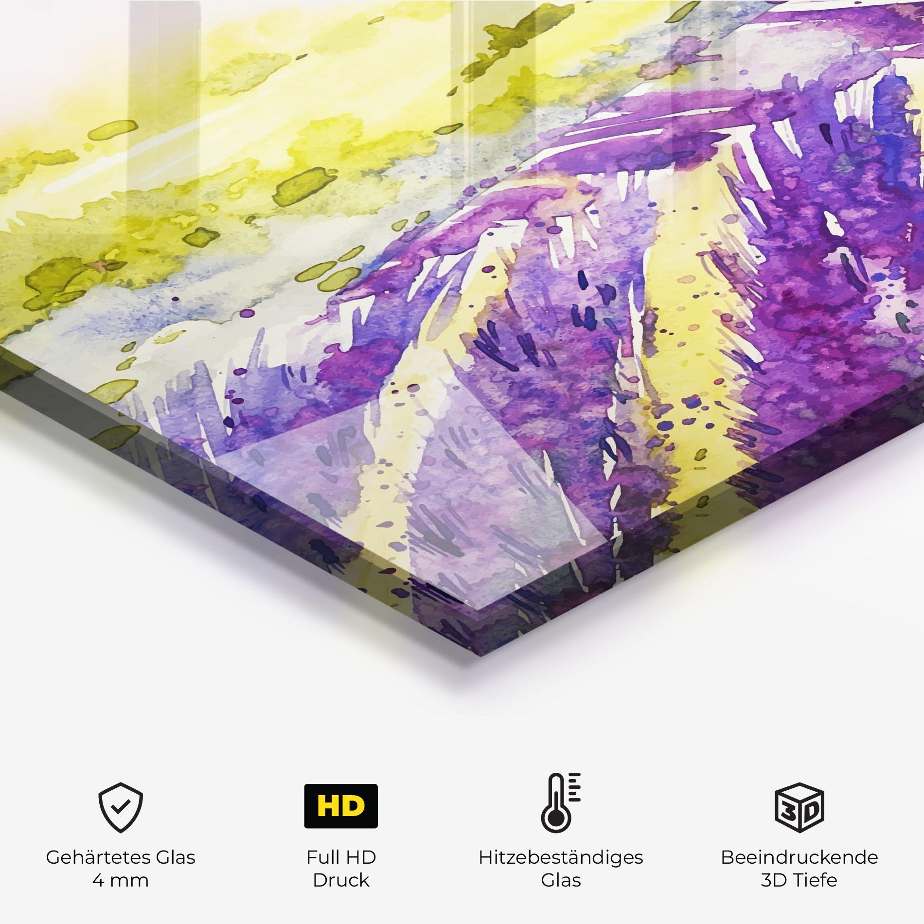 Küchenrückwand Glas Purple Spring Field mockup 2