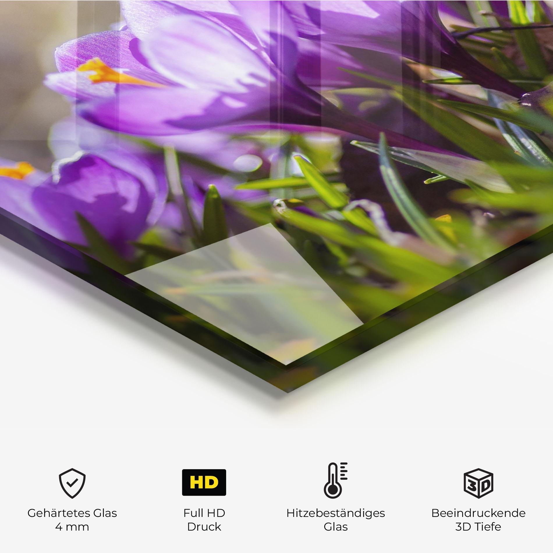 Küchenrückwand Glas Purple Spring Flower mockup 2