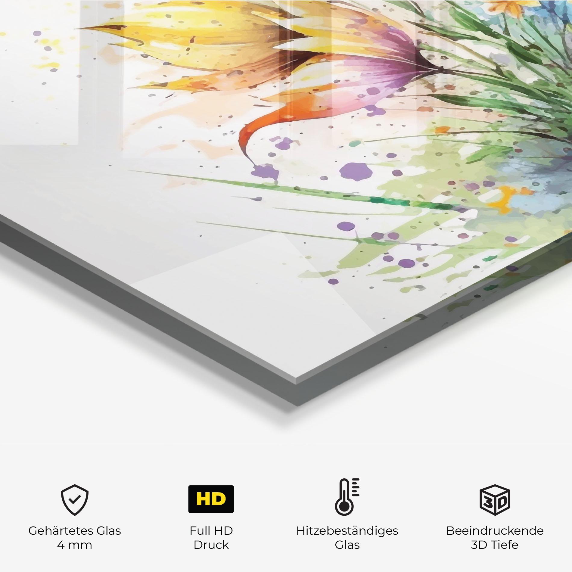 Küchenrückwand Glas Purple Yellow Spring mockup 2