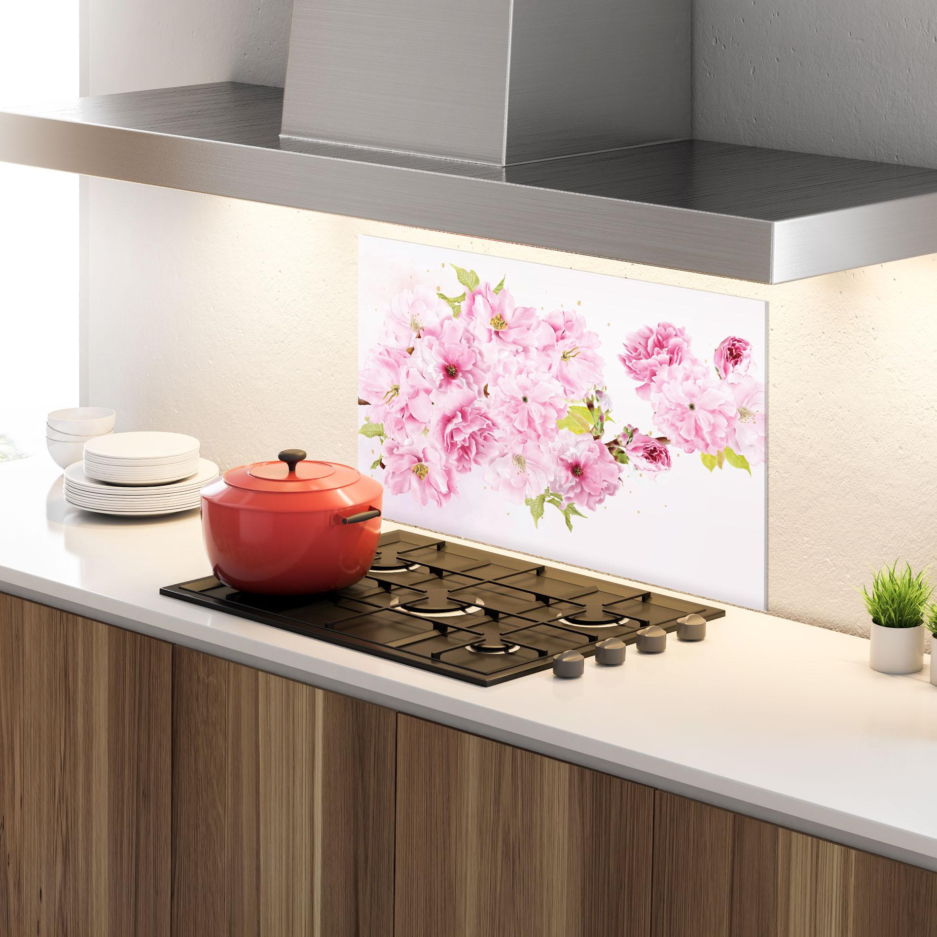 Küchenrückwand Glas Cherry Flower Spring mockup 4