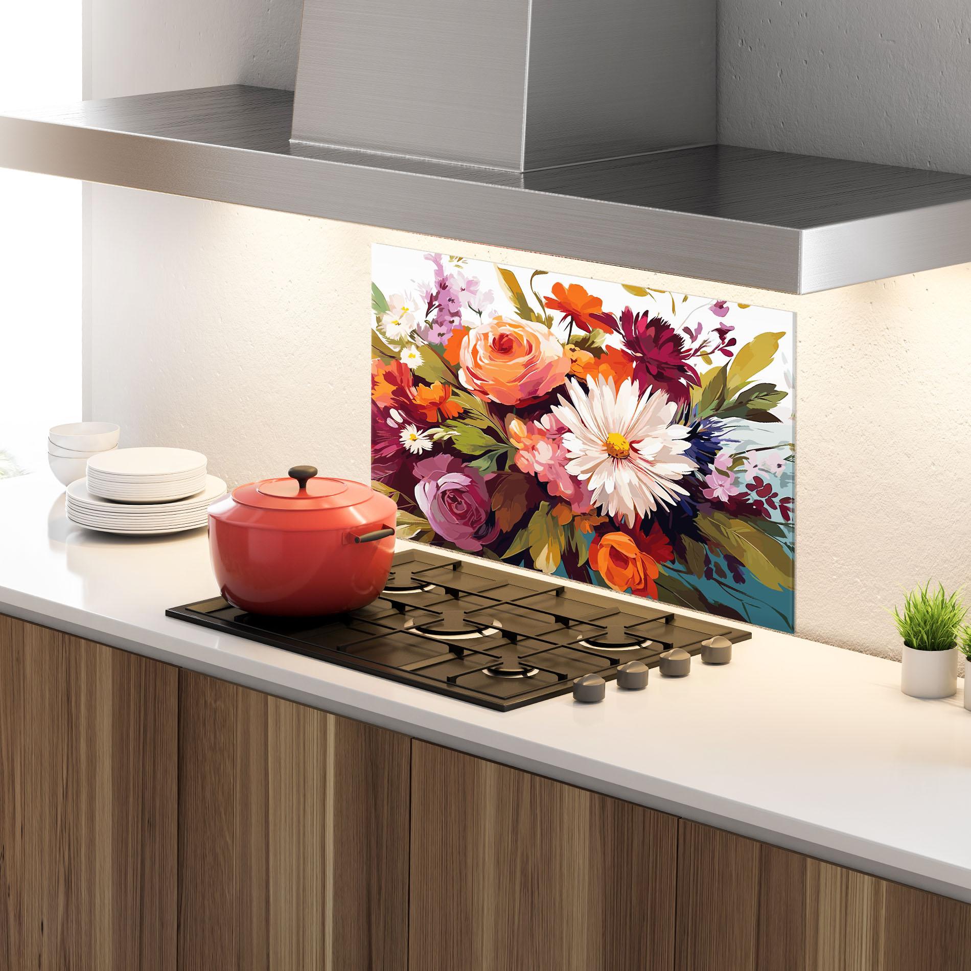 Küchenrückwand Glas Cream Orange Spring mockup 4