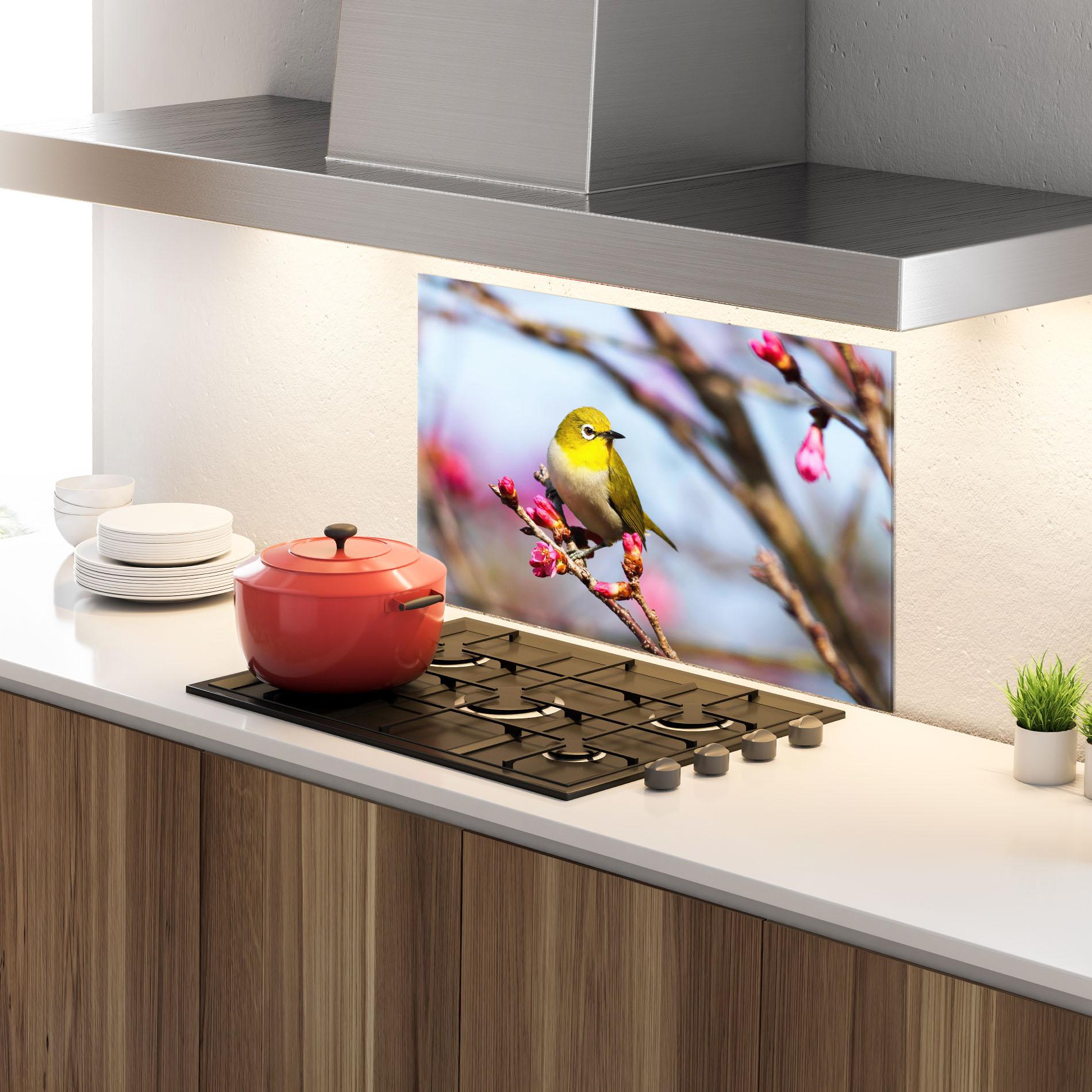 Küchenrückwand Glas Cute Pink Flower Buds mockup 4