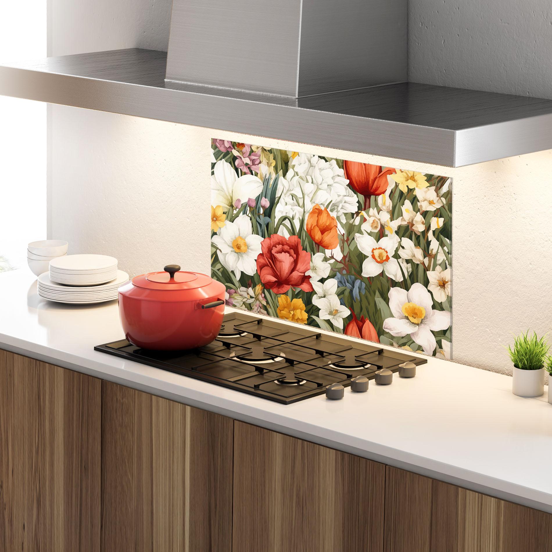 Küchenrückwand Glas Orange Red Spring mockup 4