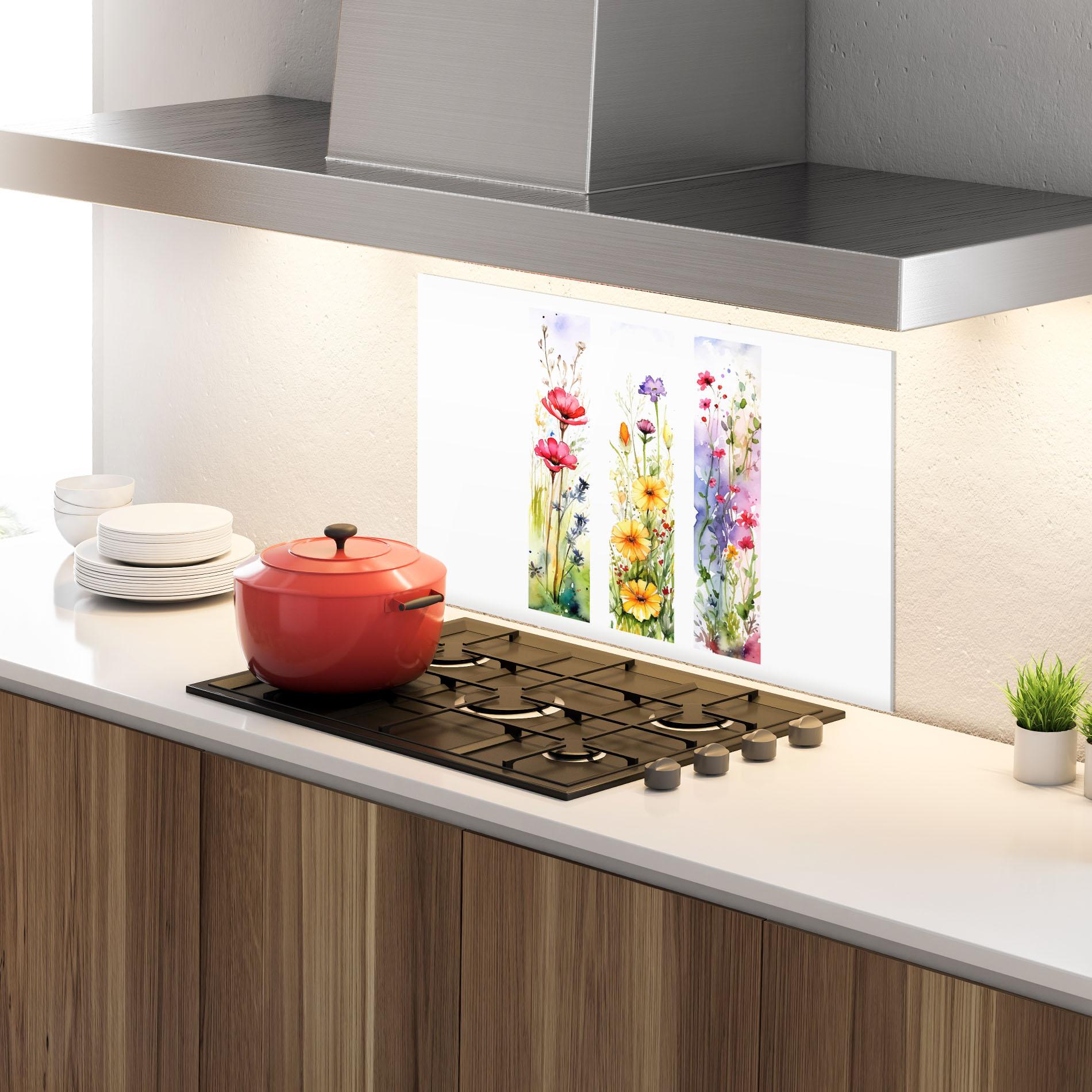 Küchenrückwand Glas Spring Flowers Set mockup 4