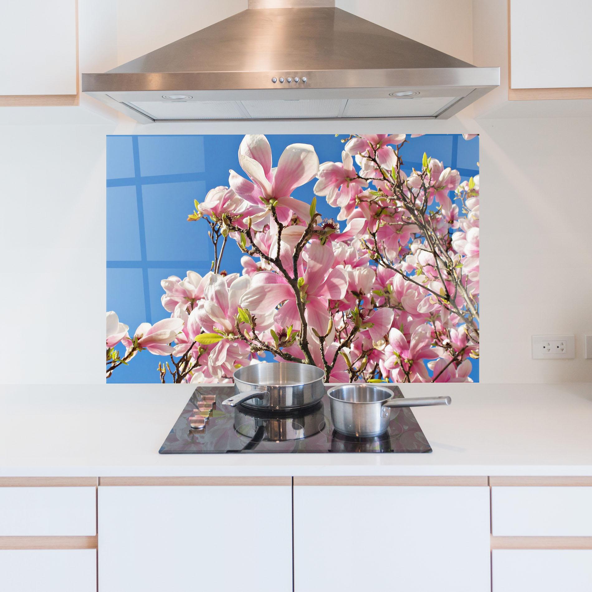 Küchenrückwand Glas Beautiful Pink Chinese Tree mockup 5