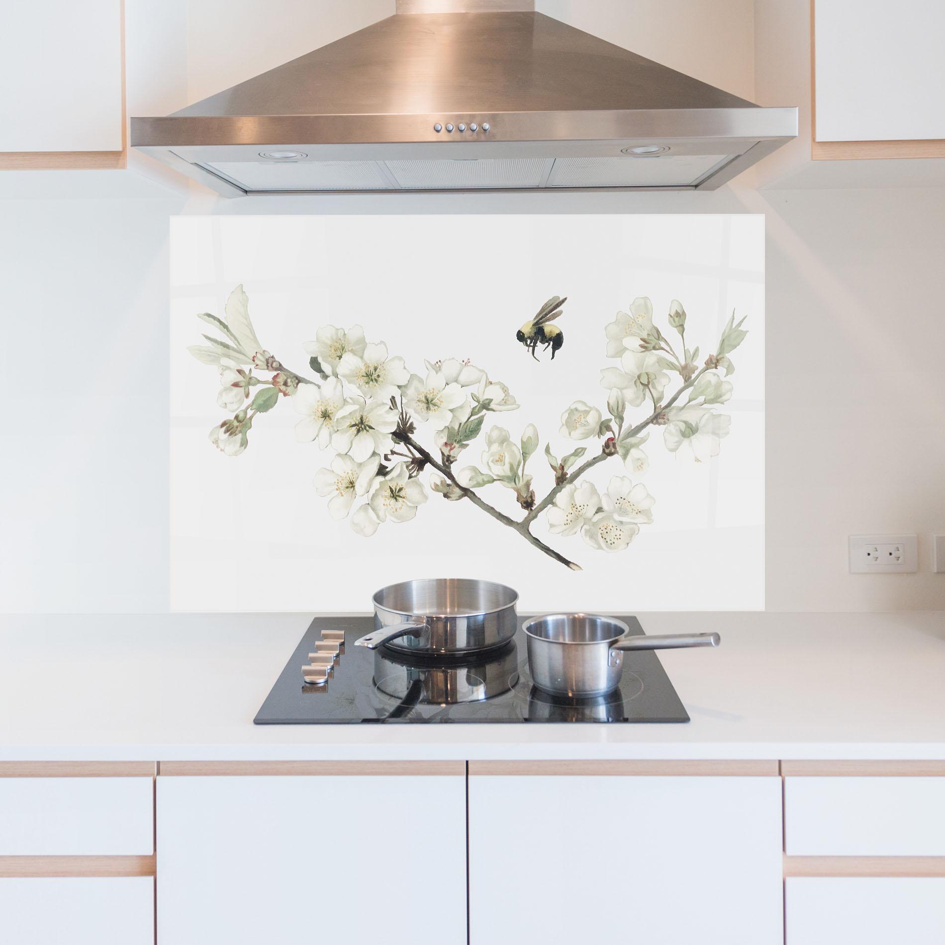 Küchenrückwand Glas Bee Spring Flower mockup 5