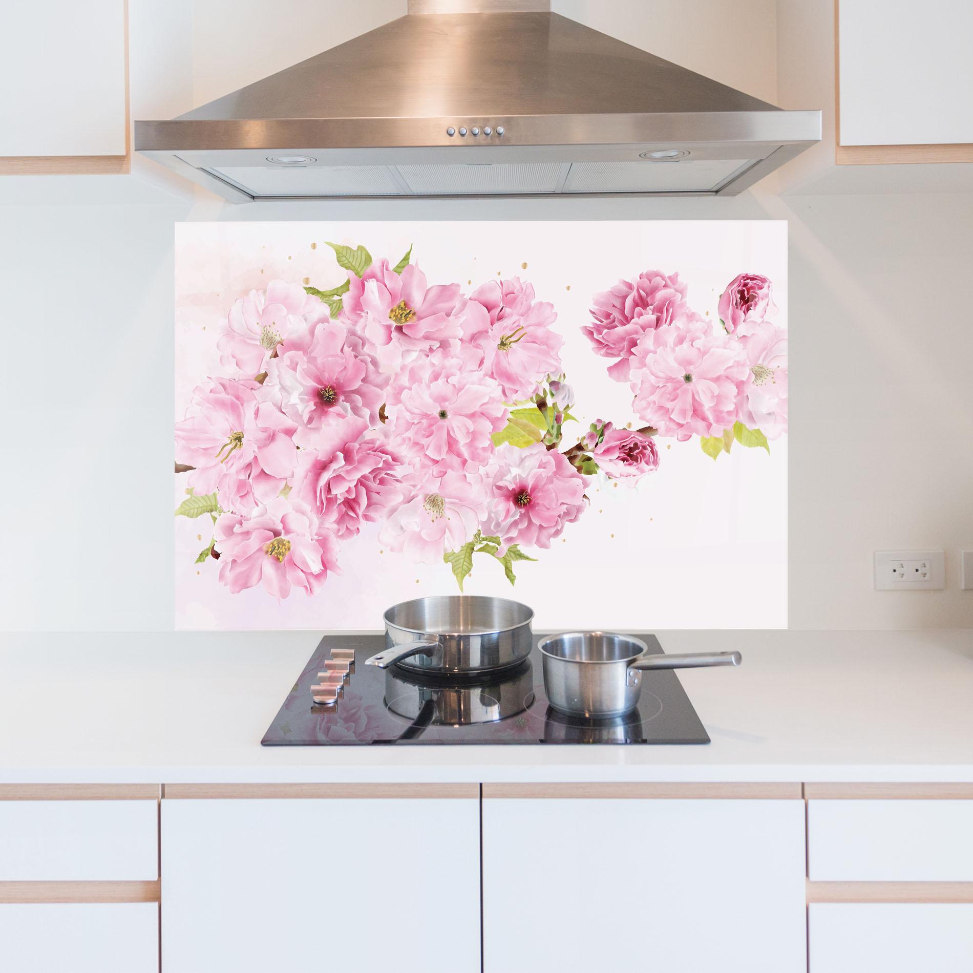 Küchenrückwand Glas Cherry Flower Spring mockup 5