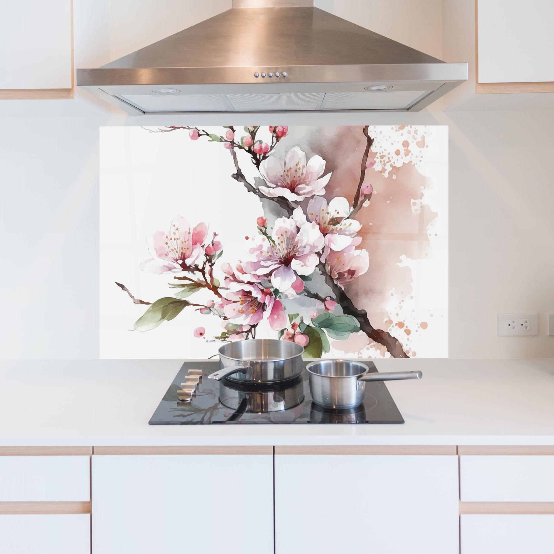 Küchenrückwand Glas Cherry Spring Flower mockup 5