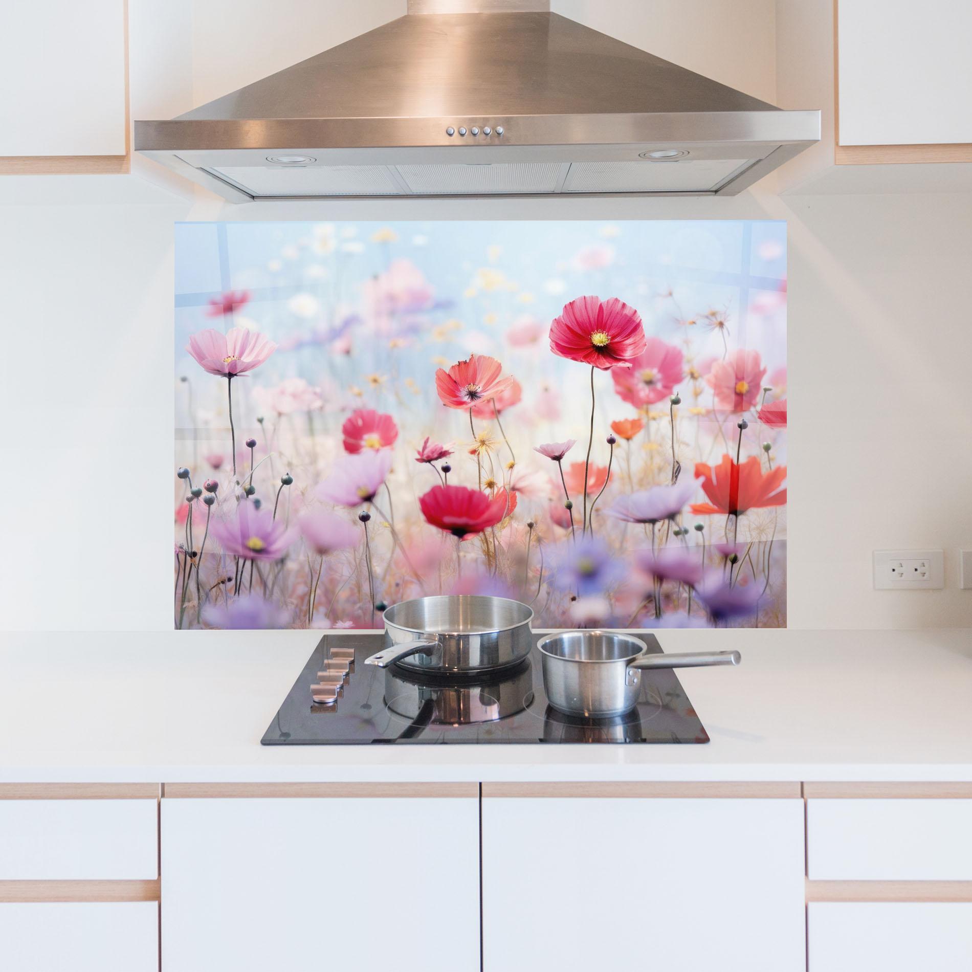 Küchenrückwand Glas Dreamy Sprig Pink Flower mockup 5