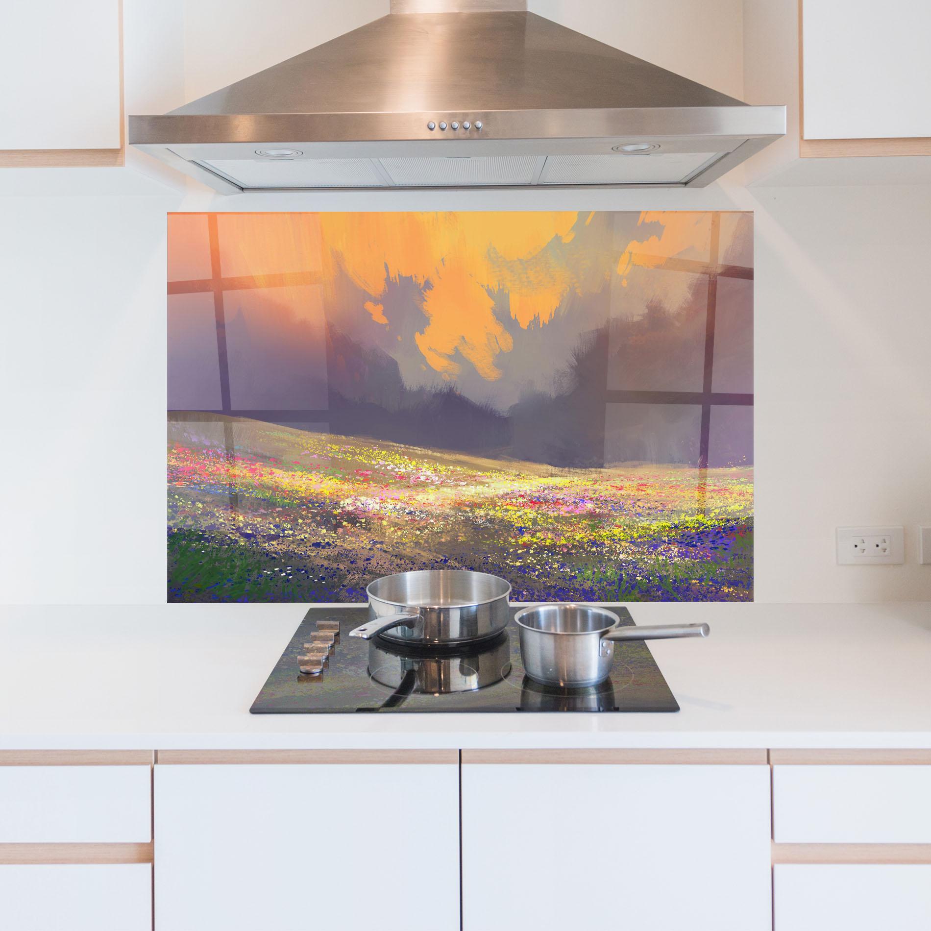 Küchenrückwand Glas Pretty Spring Field mockup 5