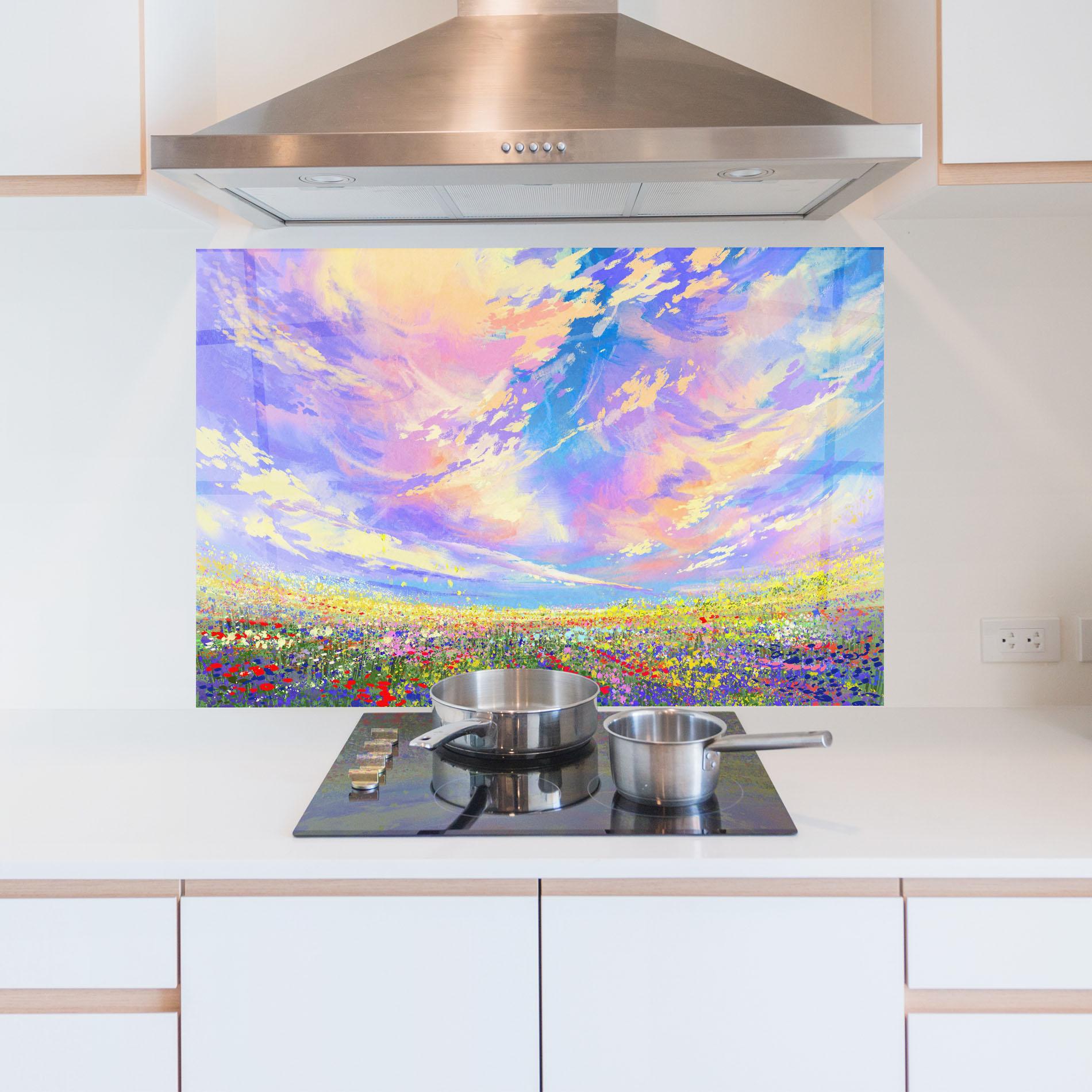 Küchenrückwand Glas Spring Field mockup 5