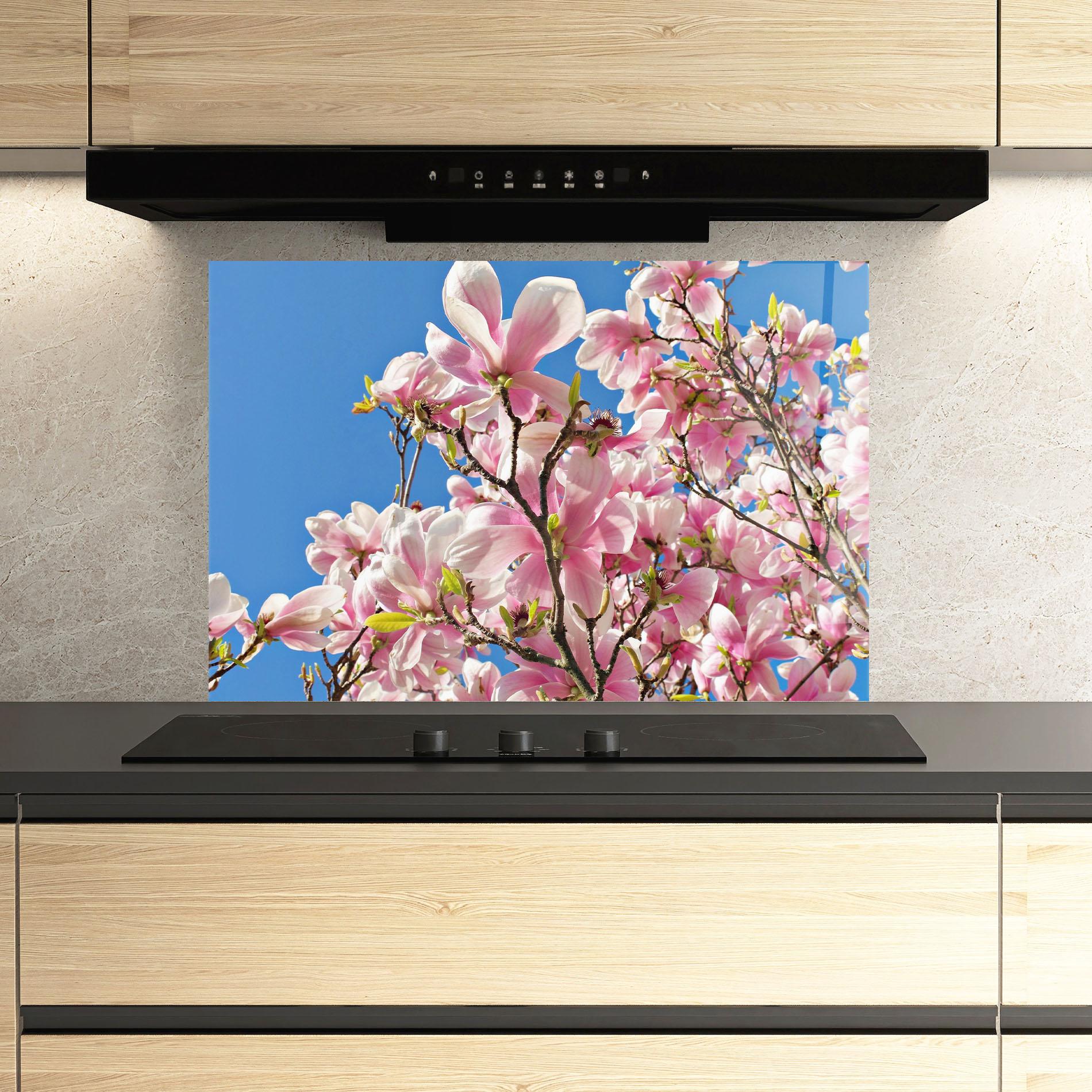 Küchenrückwand Glas Beautiful Pink Chinese Tree mockup 3