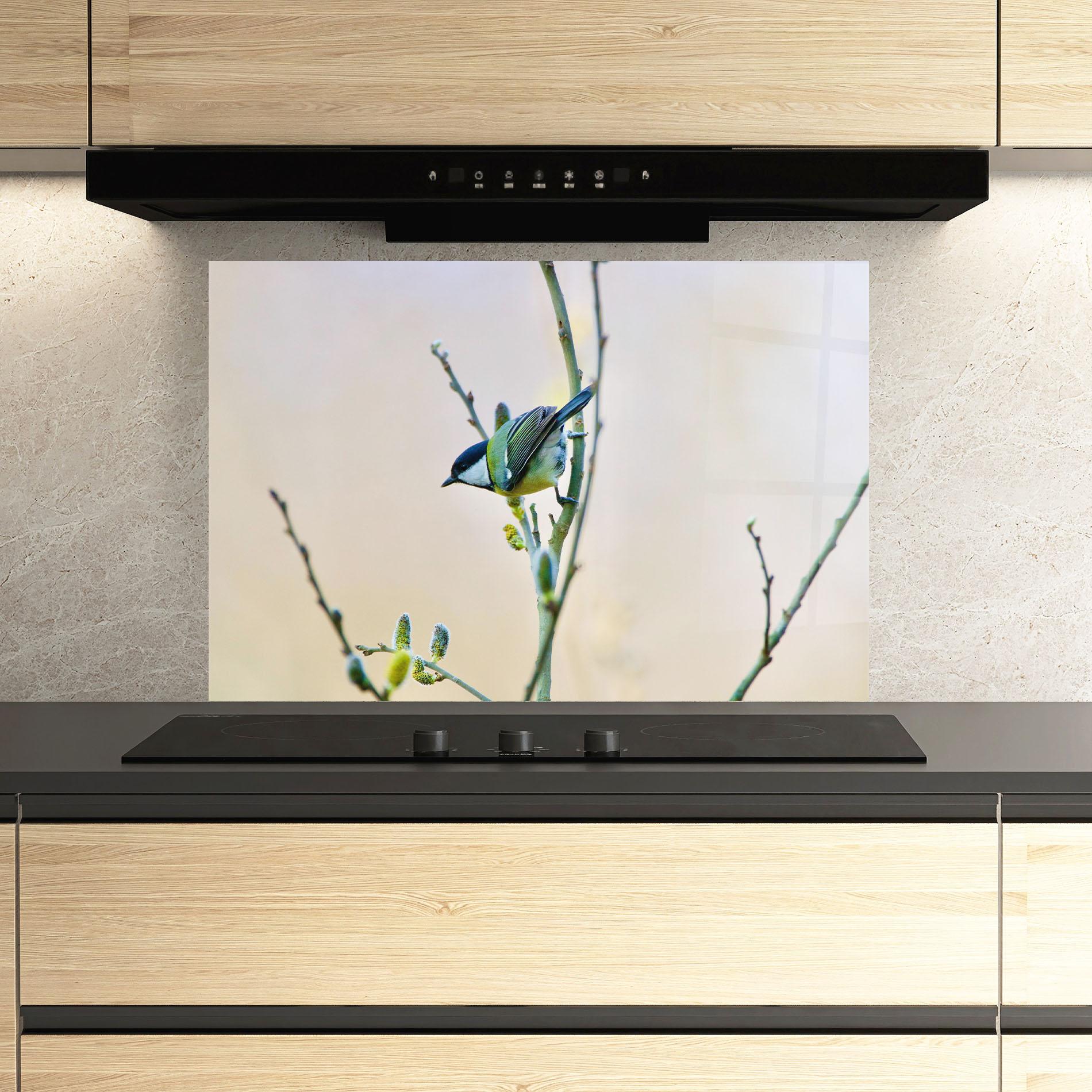 Küchenrückwand Glas Beautiful Spring Bird mockup 3