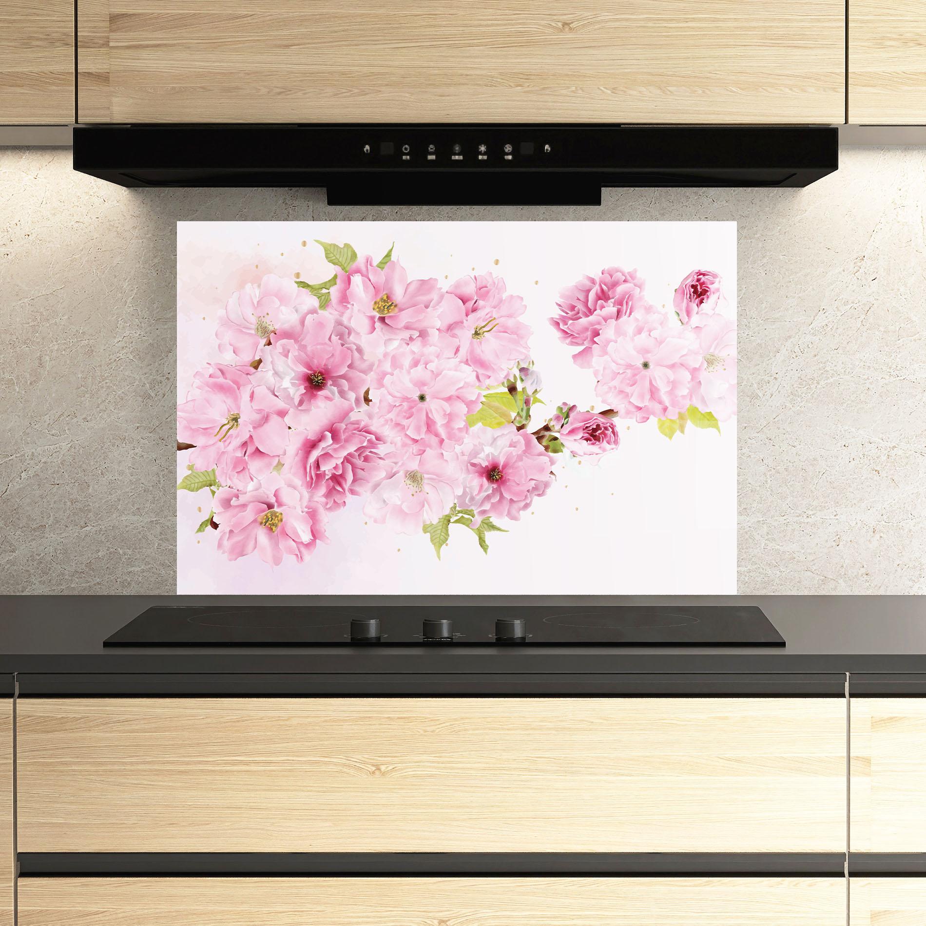 Küchenrückwand Glas Cherry Flower Spring mockup 3