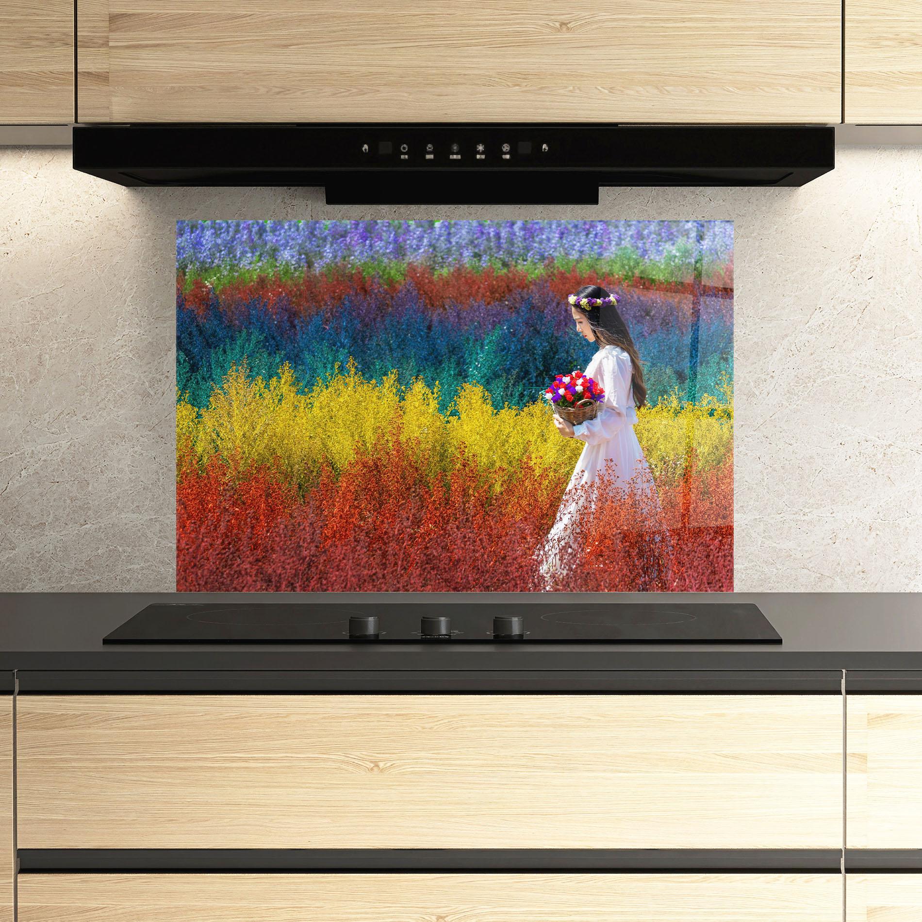 Küchenrückwand Glas Holding Spring Flowers mockup 3