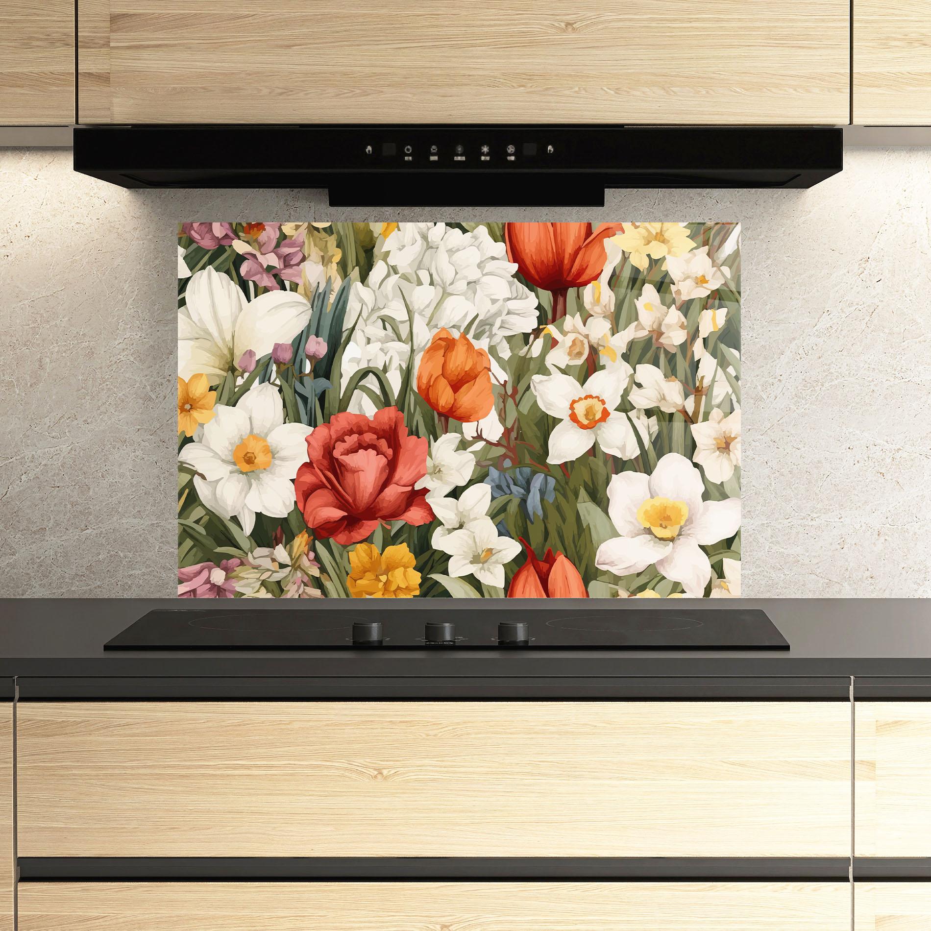 Küchenrückwand Glas Orange Red Spring mockup 3