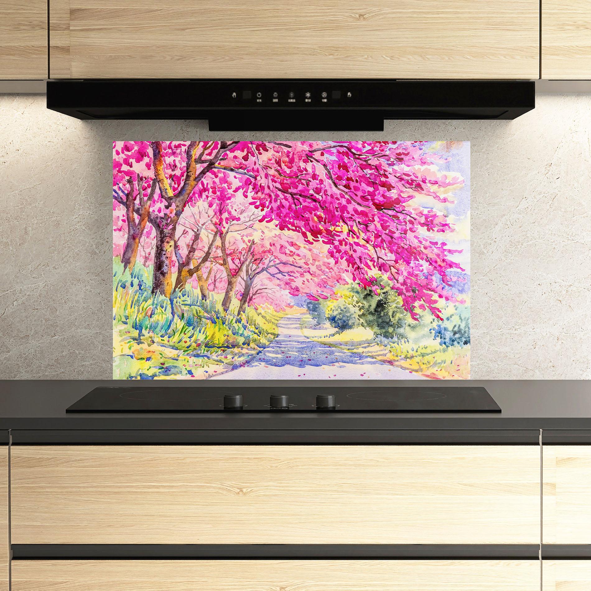 Küchenrückwand Glas Pink Trees Art mockup 3