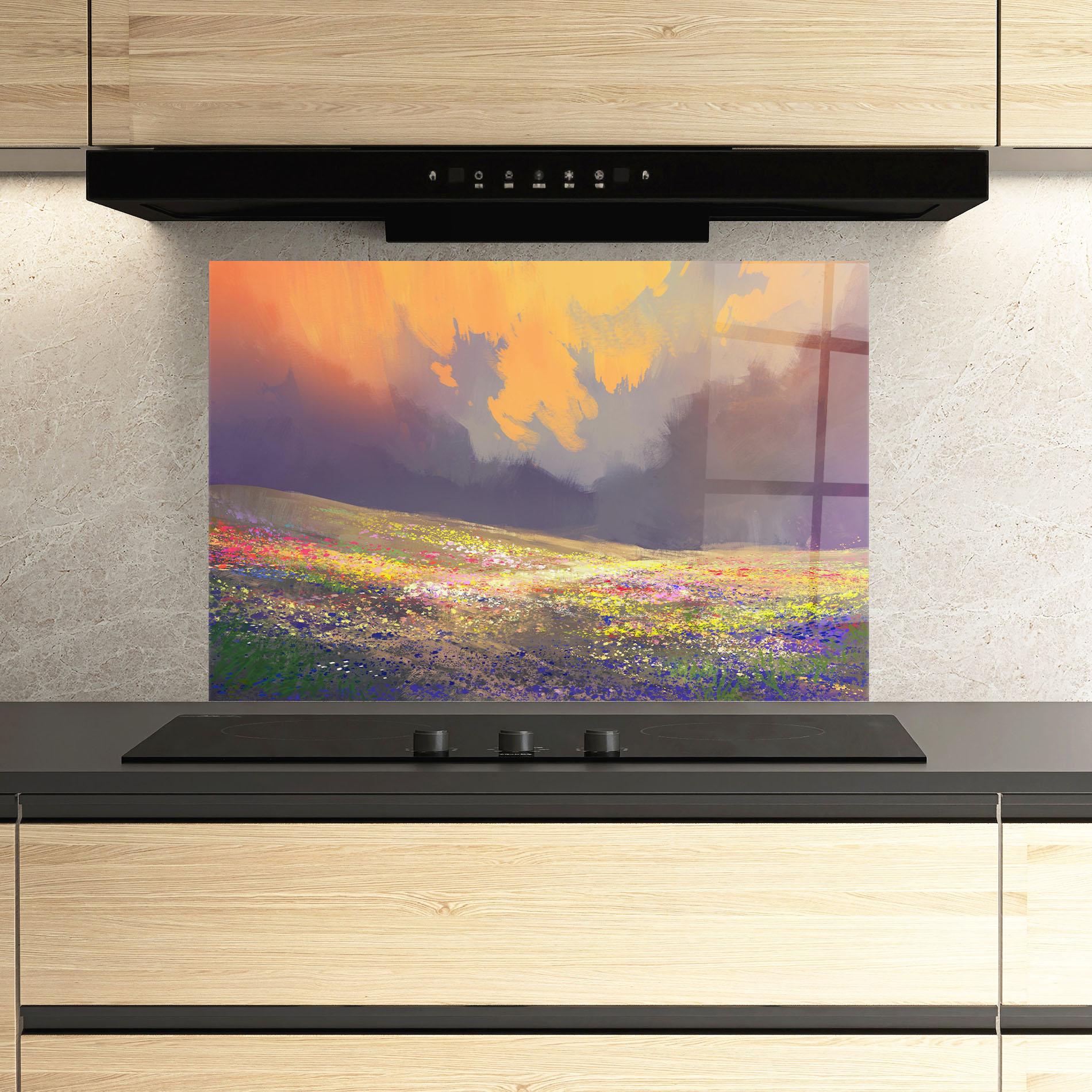 Küchenrückwand Glas Pretty Spring Field mockup 3
