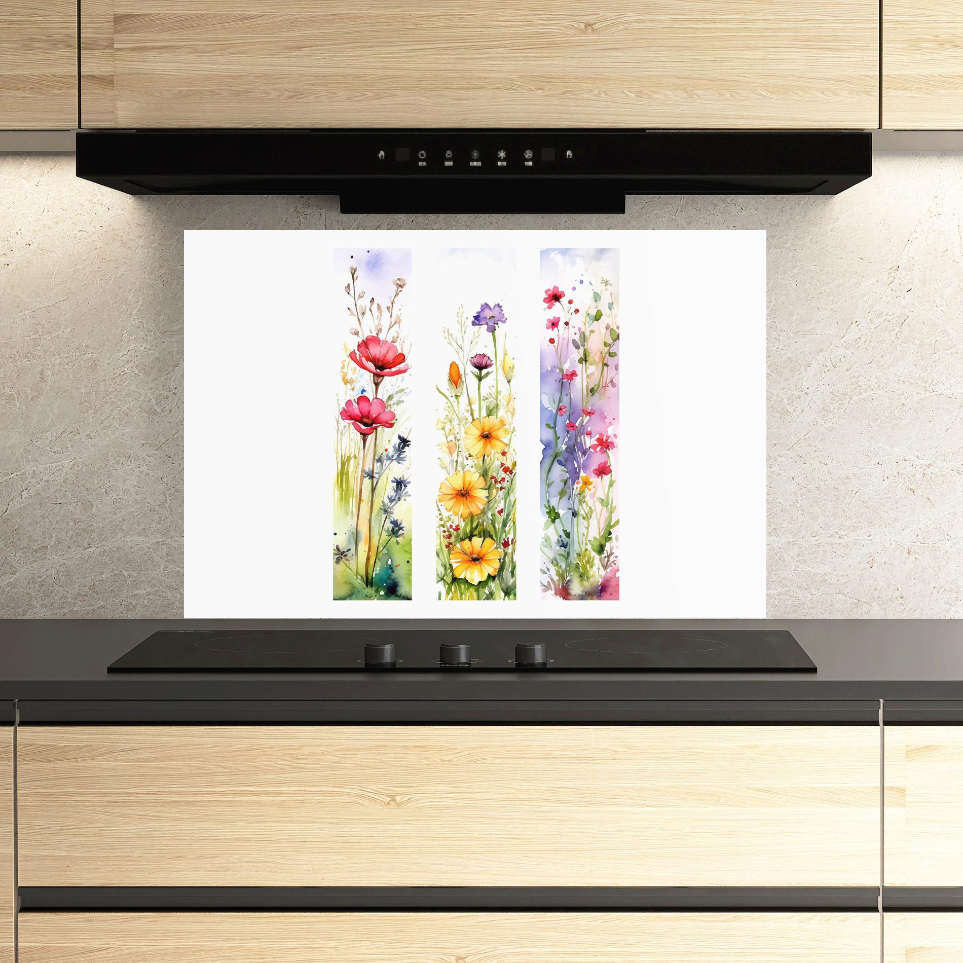 Küchenrückwand Glas Spring Flowers Set mockup 3