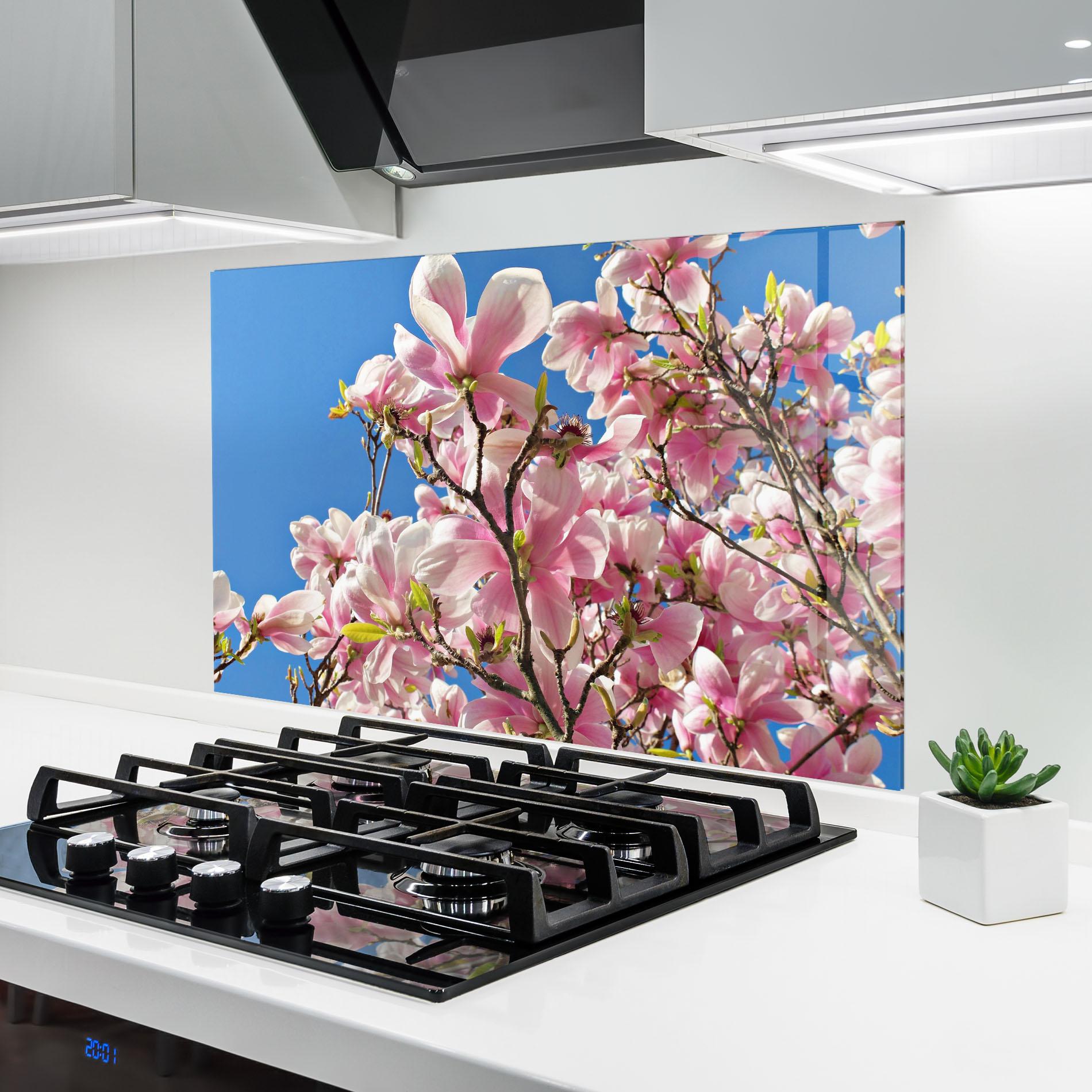 Küchenrückwand Glas Beautiful Pink Chinese Tree mockup 6