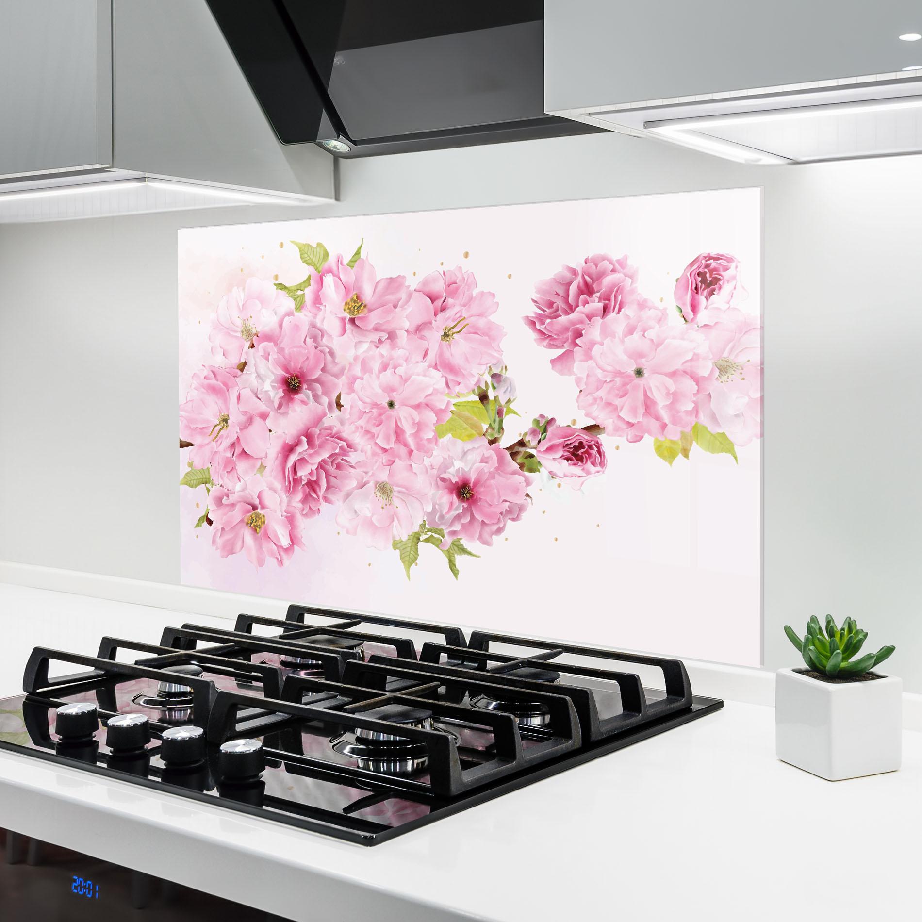Küchenrückwand Glas Cherry Flower Spring mockup 6