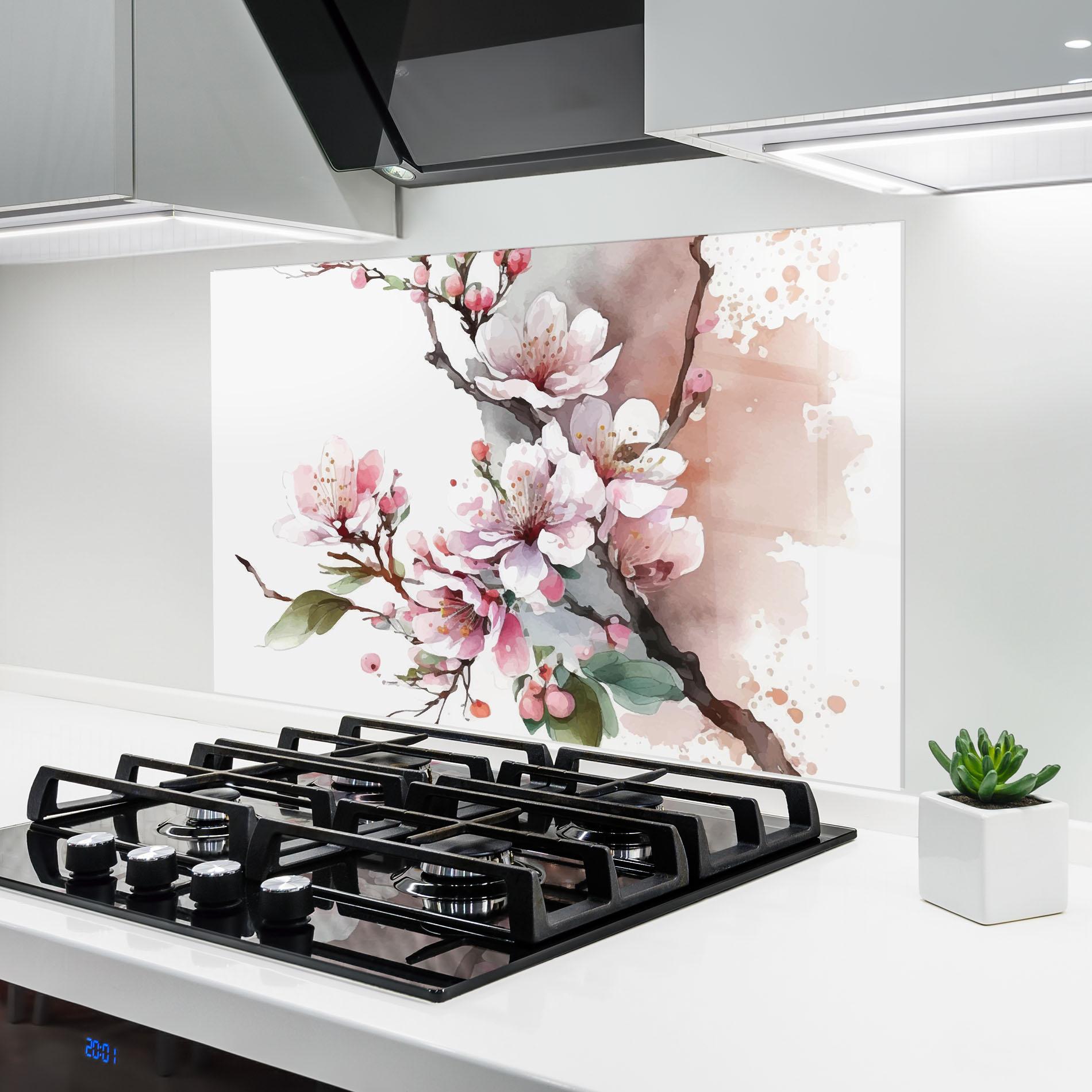 Küchenrückwand Glas Cherry Spring Flower mockup 6