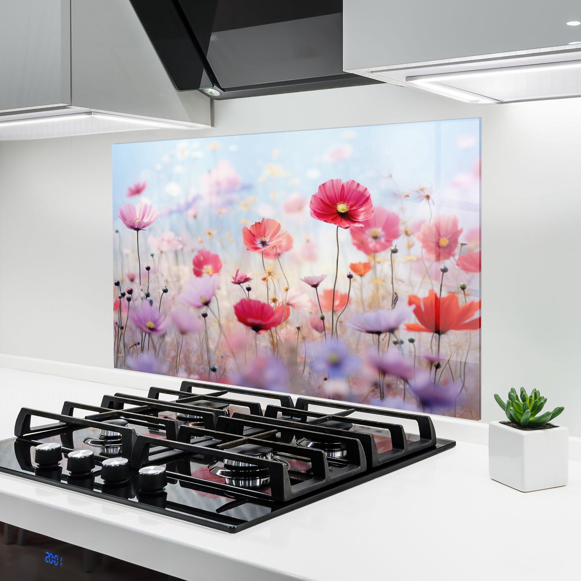 Küchenrückwand Glas Dreamy Sprig Pink Flower mockup 6