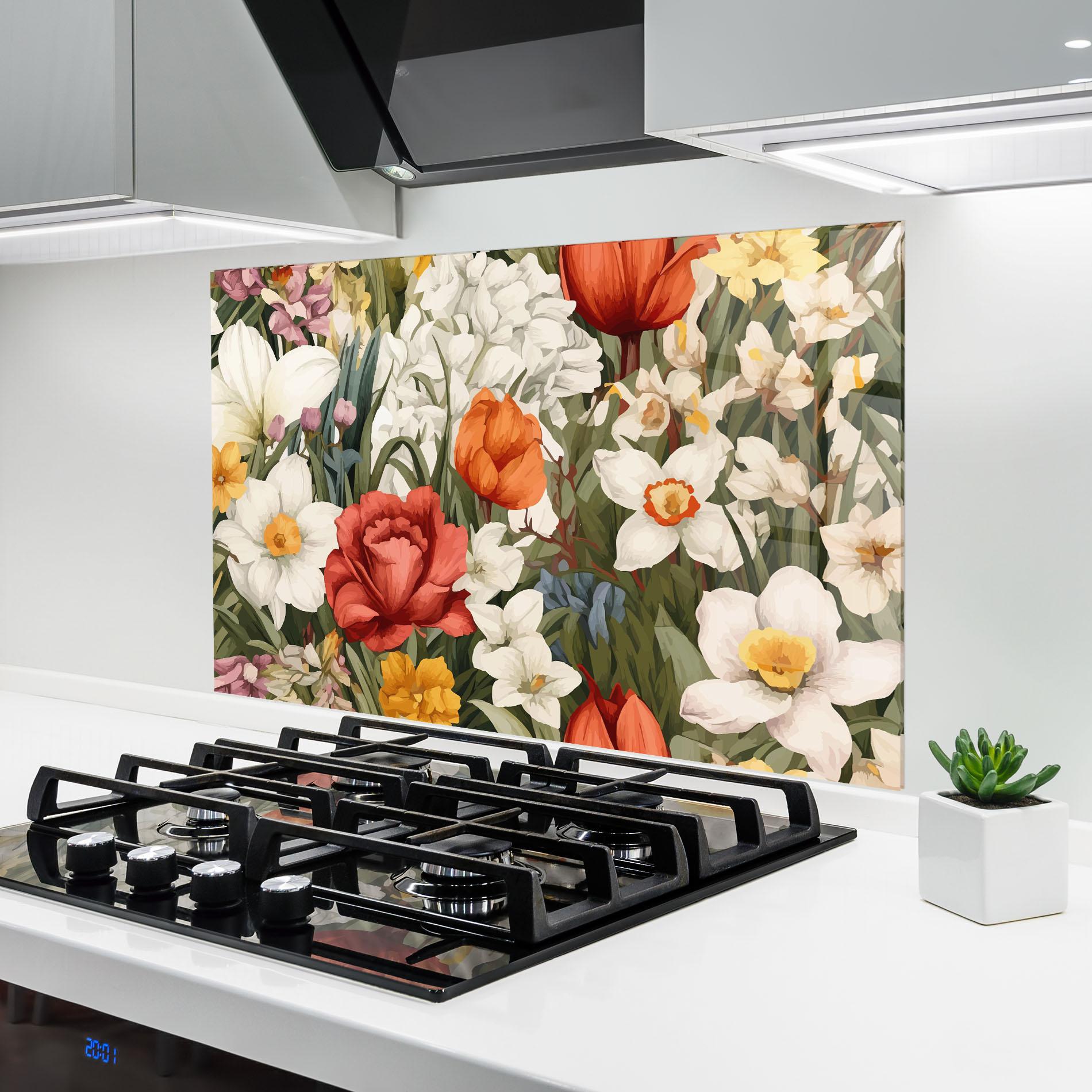 Küchenrückwand Glas Orange Red Spring mockup 6