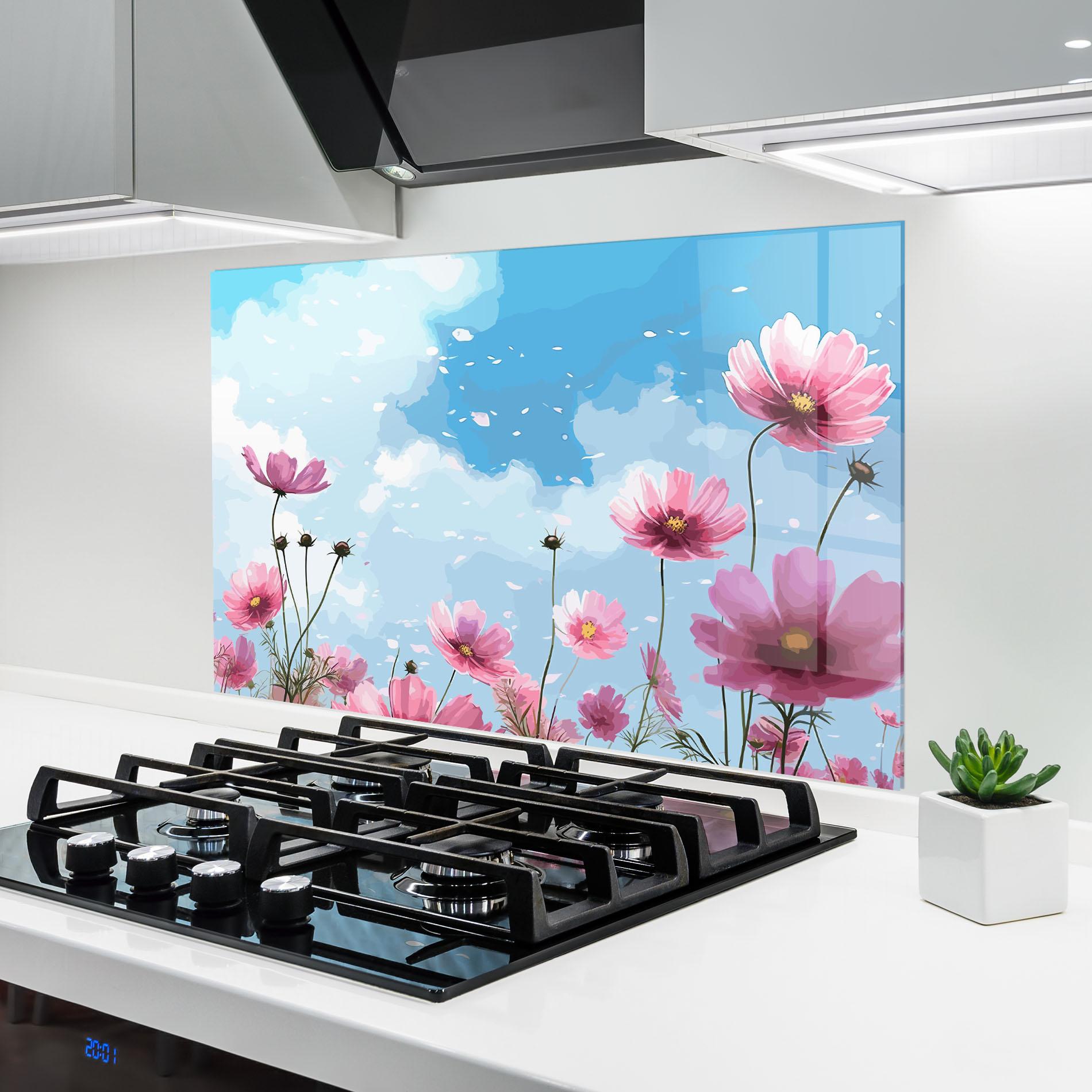 Küchenrückwand Glas Pink Flowers Spring mockup 6