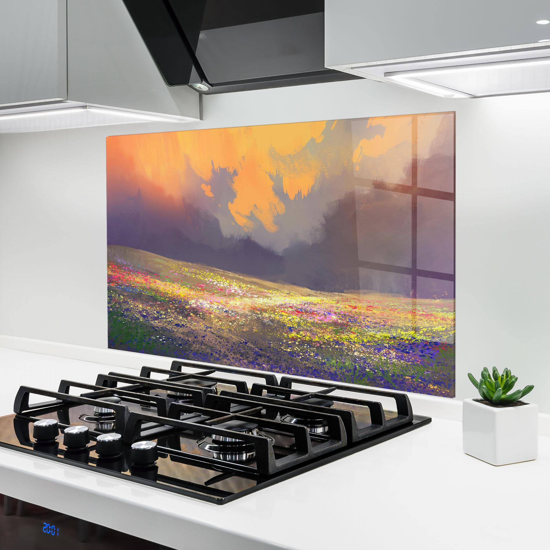 Küchenrückwand Glas Pretty Spring Field mockup 6