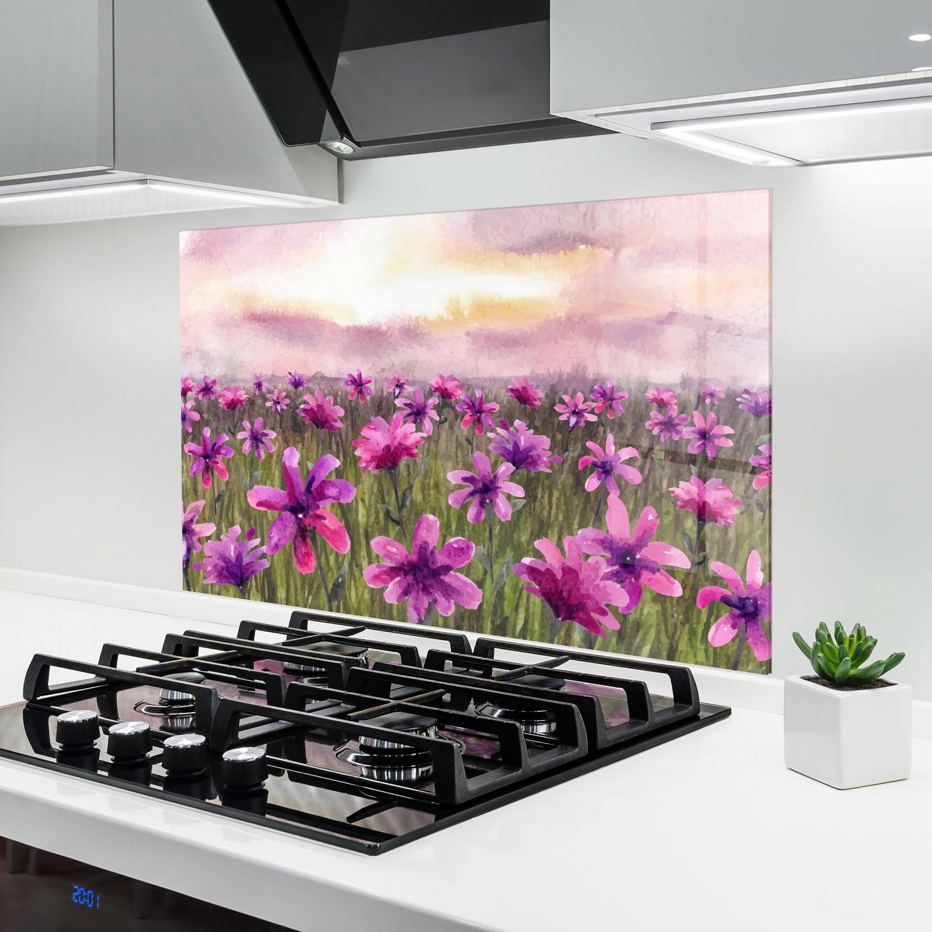 Küchenrückwand Glas Purple Flower Spring mockup 6
