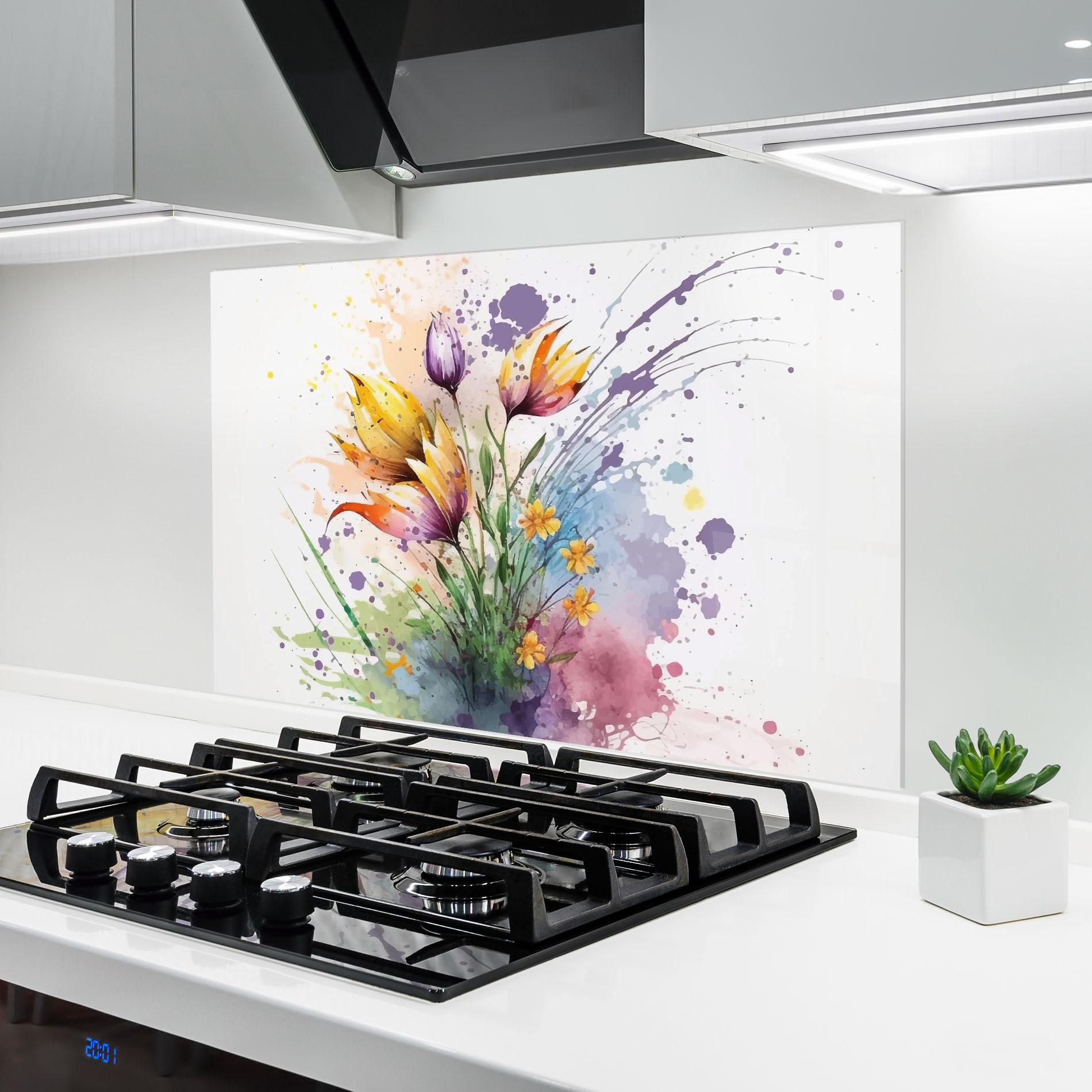 Küchenrückwand Glas Purple Yellow Spring mockup 6