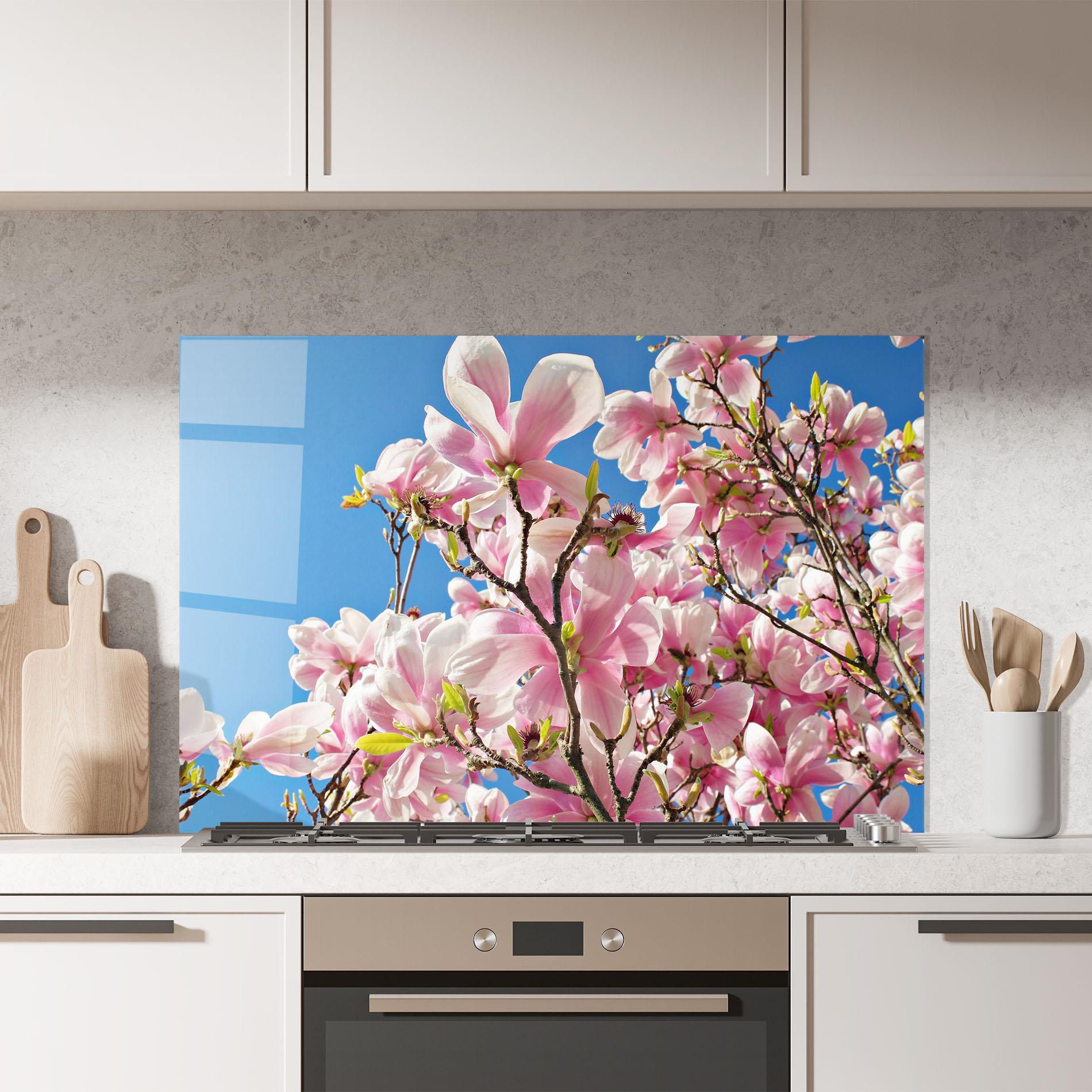 Küchenrückwand Glas Beautiful Pink Chinese Tree mockup 7