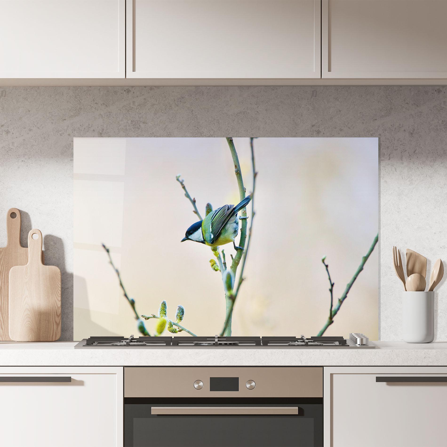 Küchenrückwand Glas Beautiful Spring Bird mockup 7