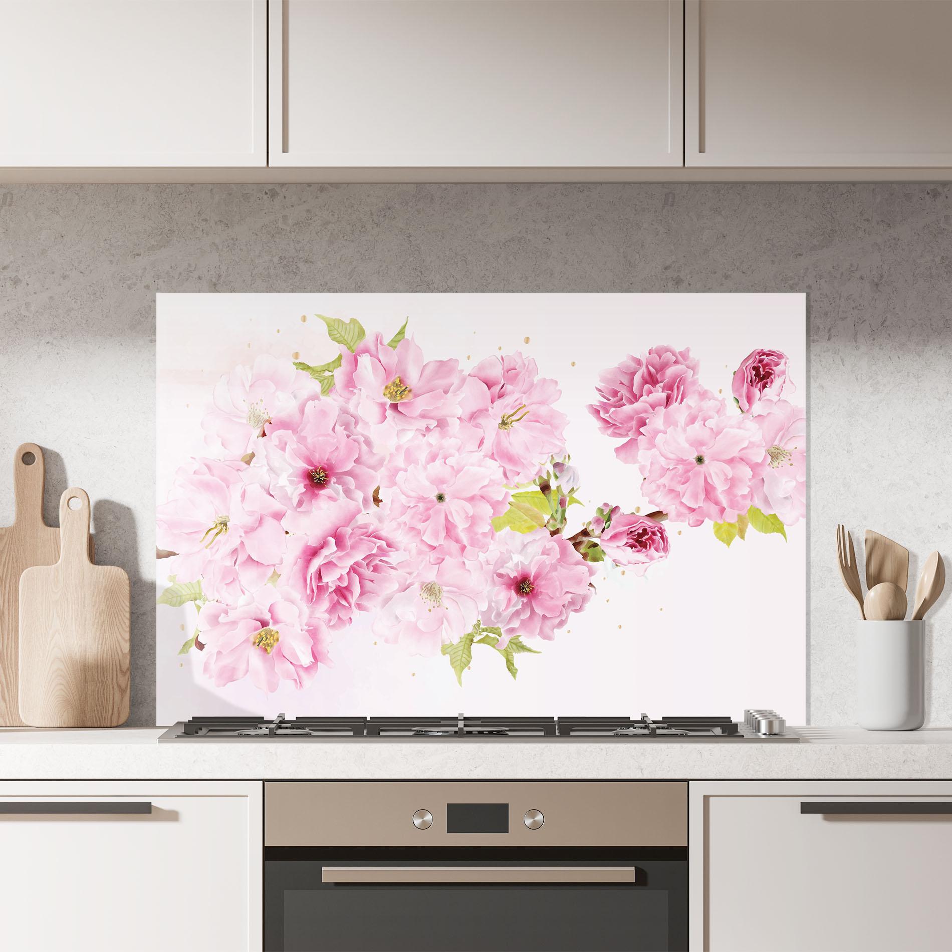 Küchenrückwand Glas Cherry Flower Spring mockup 7