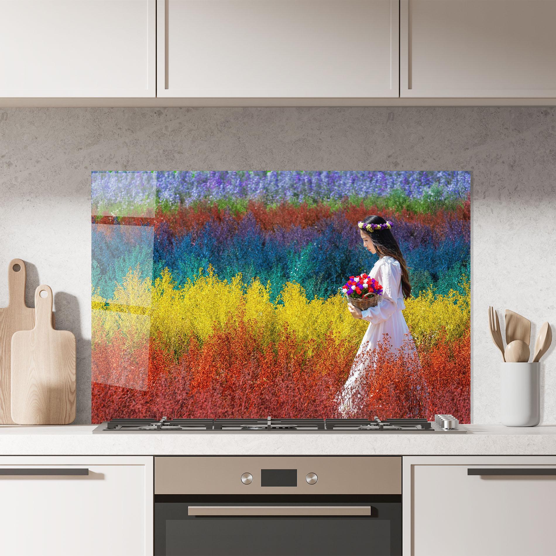 Küchenrückwand Glas Holding Spring Flowers mockup 7