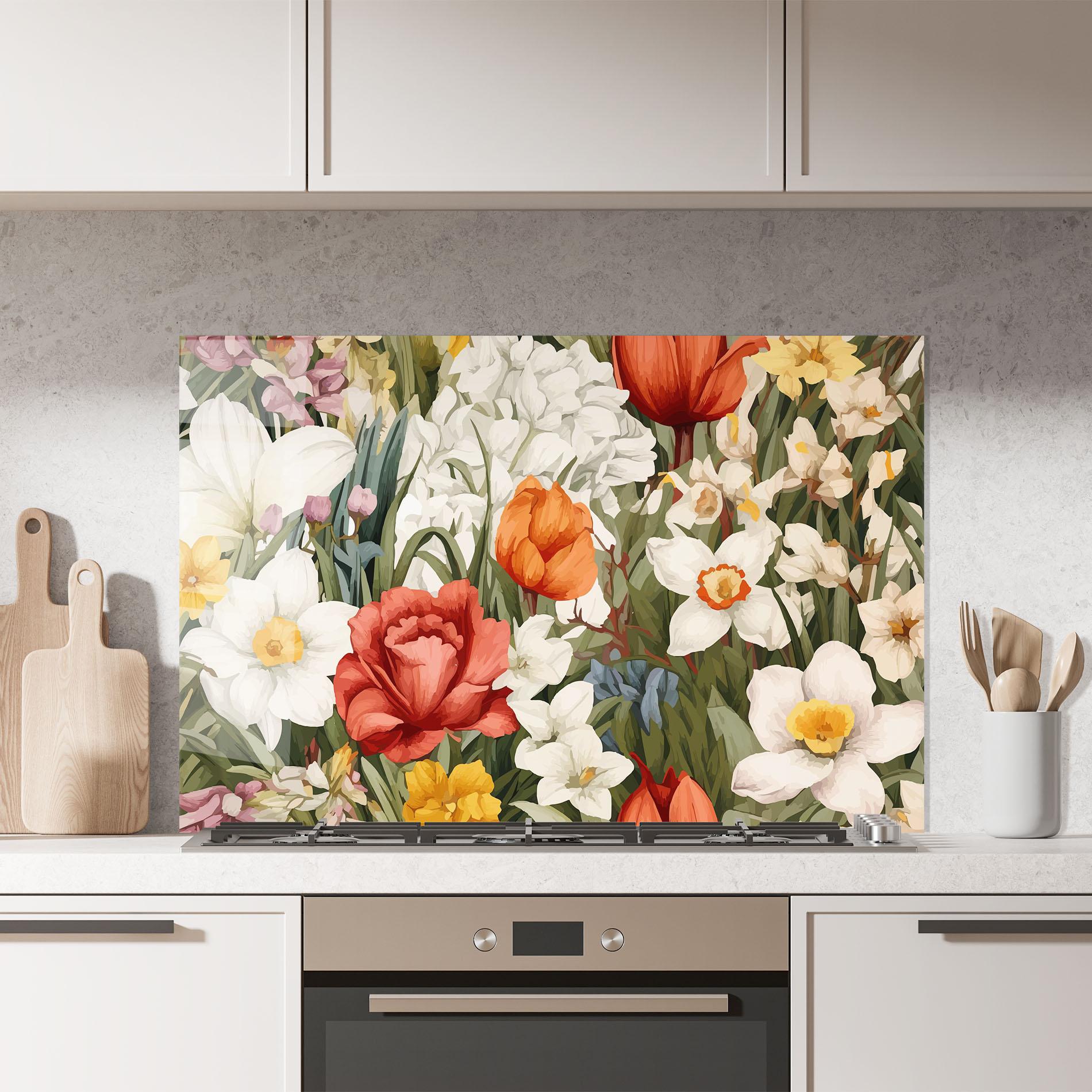 Küchenrückwand Glas Orange Red Spring mockup 7