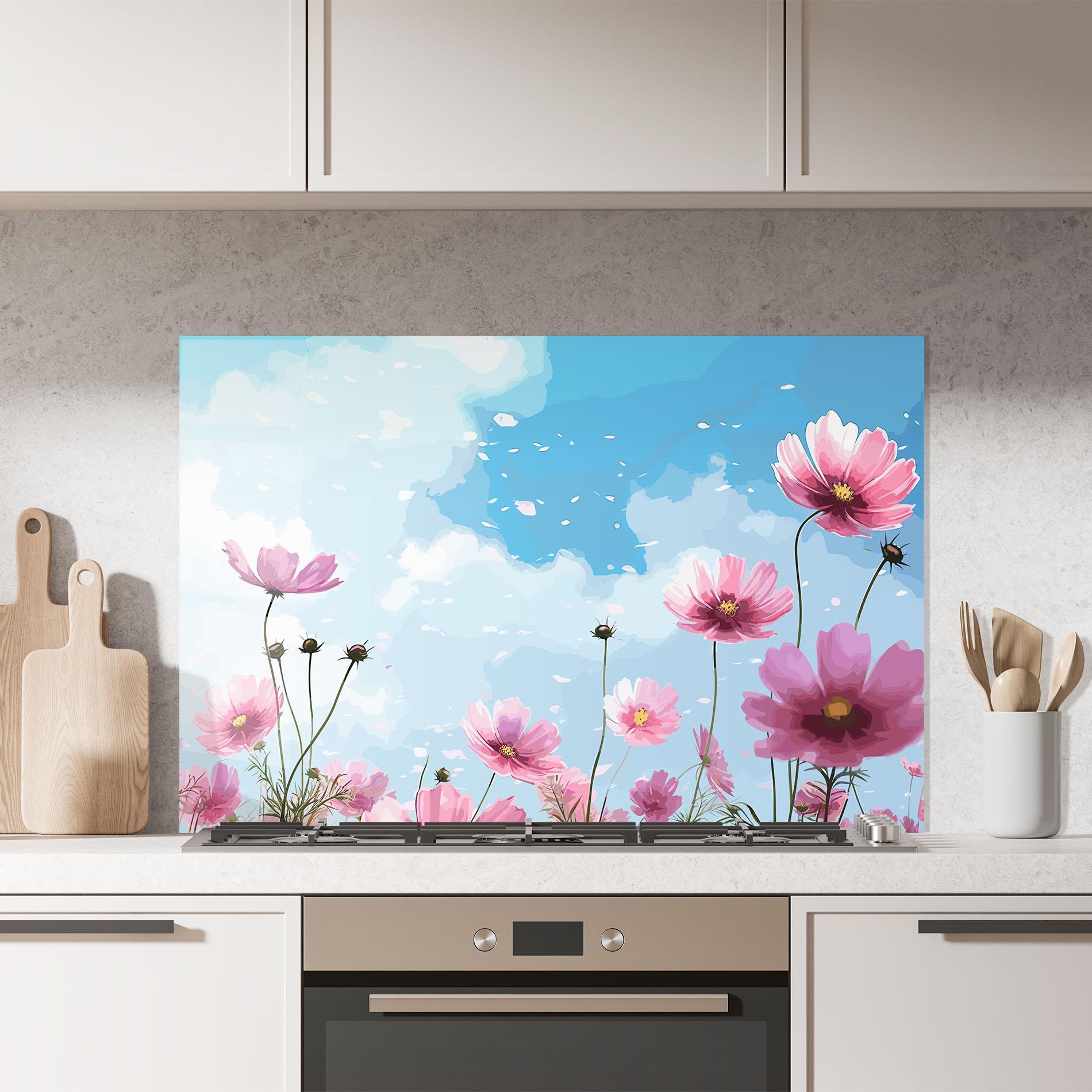 Küchenrückwand Glas Pink Flowers Spring mockup 7