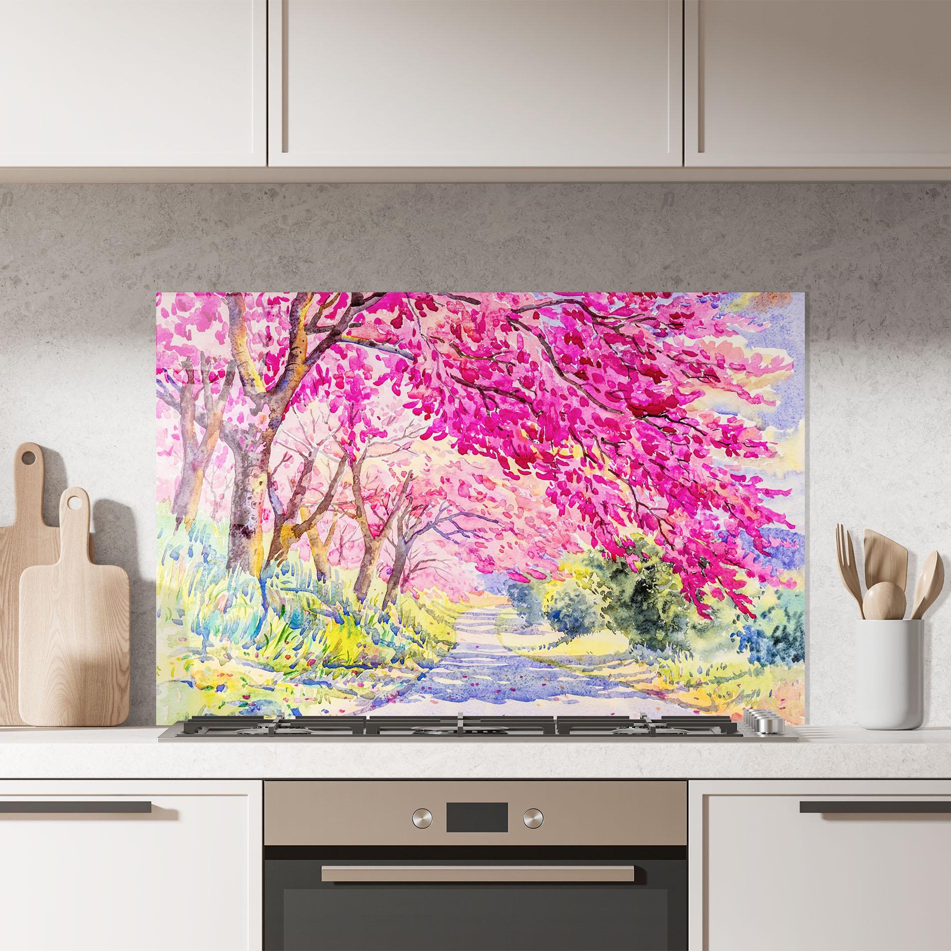 Küchenrückwand Glas Pink Trees Art mockup 7
