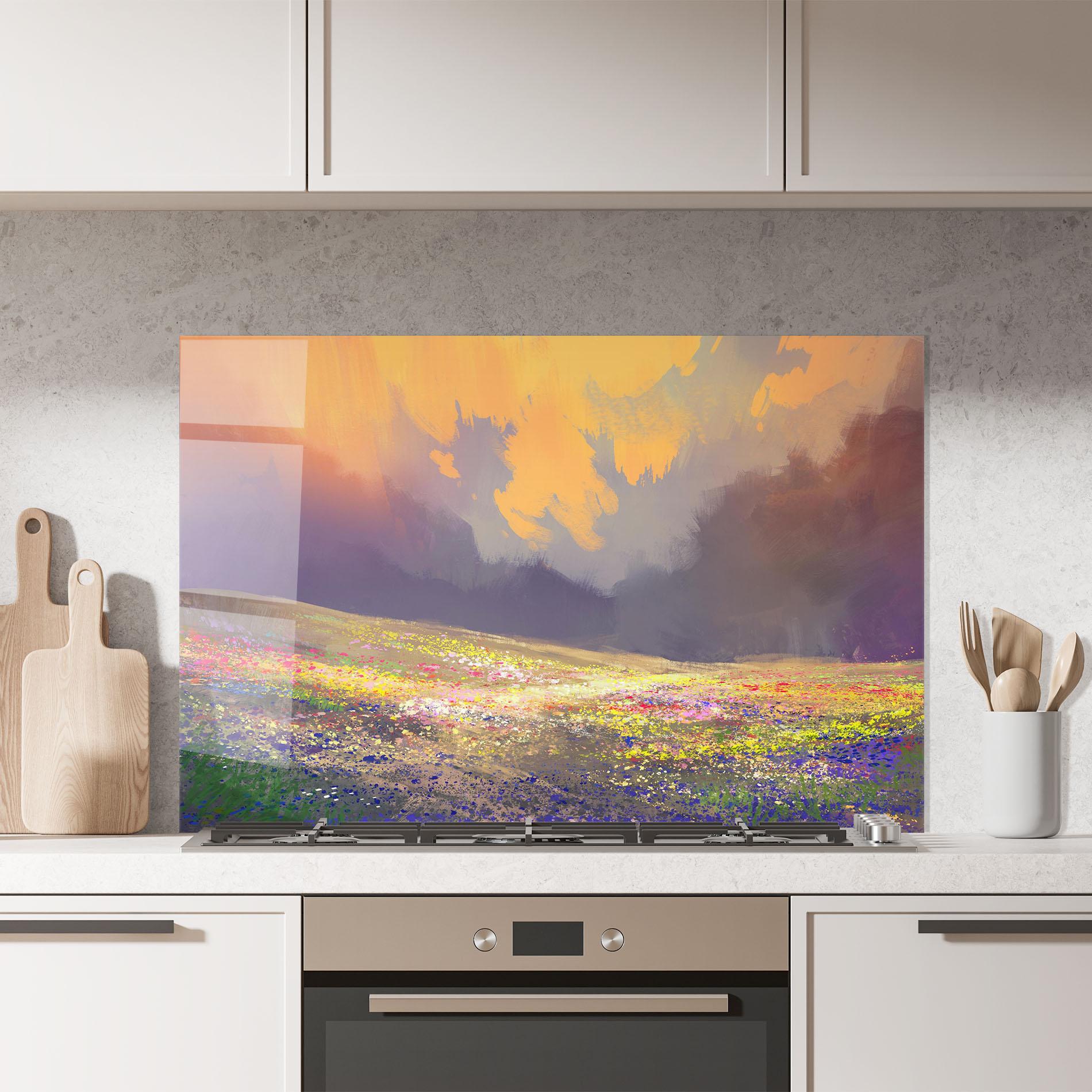 Küchenrückwand Glas Pretty Spring Field mockup 7