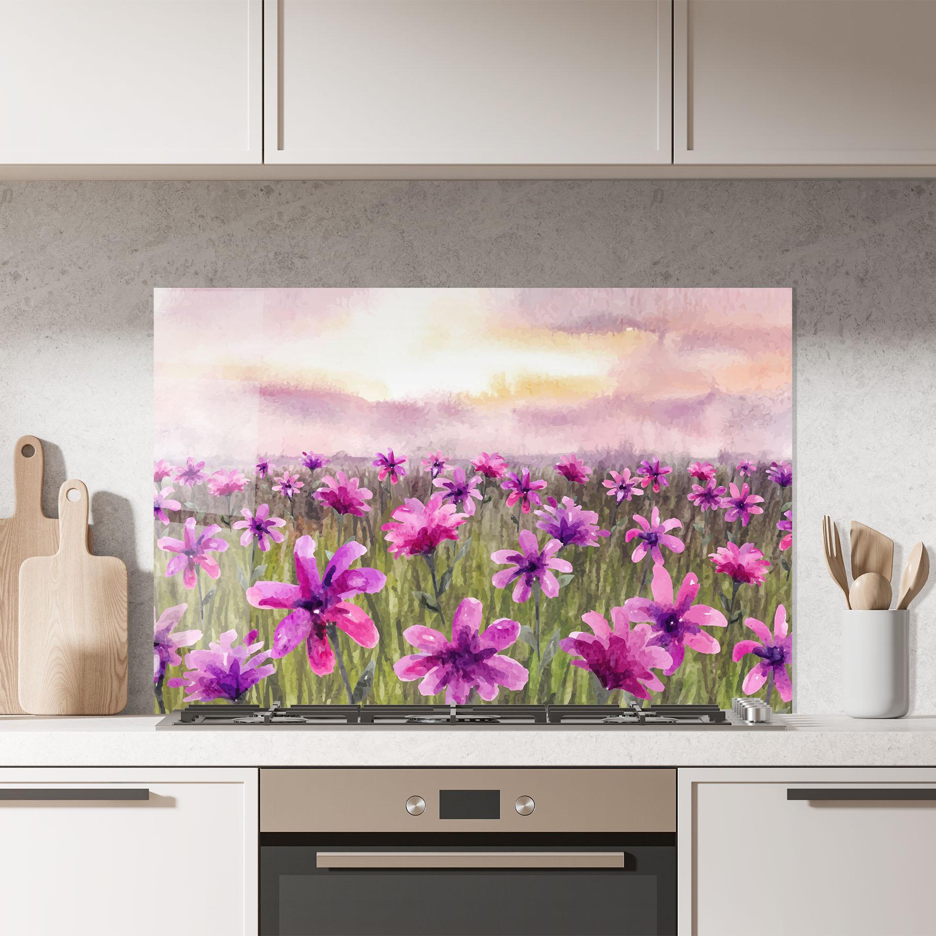 Küchenrückwand Glas Purple Flower Spring mockup 7